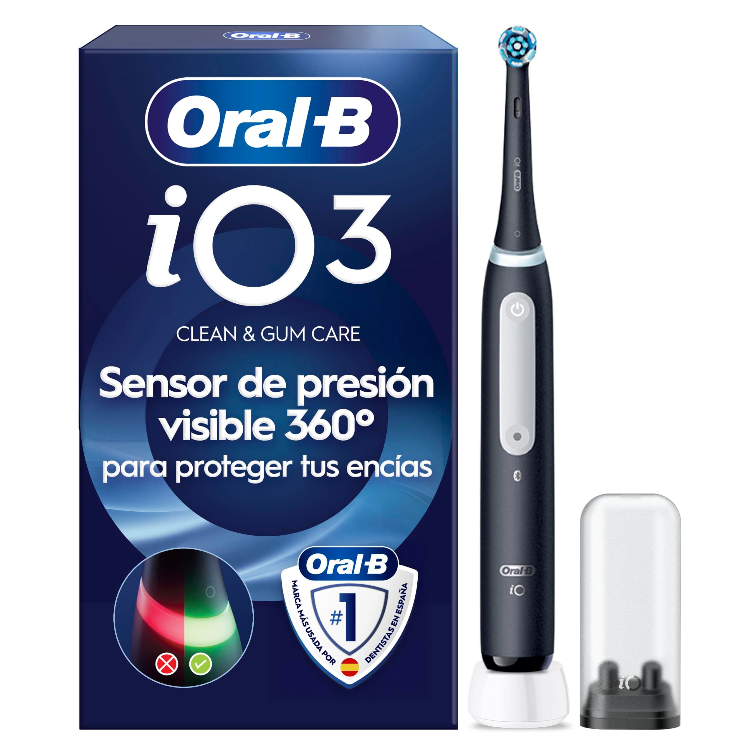 Oral-B iO 3N Cepillo de Dientes Eléctrico con 1 Cabezal, Negro - Cepillo Dental con Sensor de Presión, 3 Modos de Cepillado con Modo Blaqueante, Temporizador y Estuche de Viaje, Diseñado por Braun