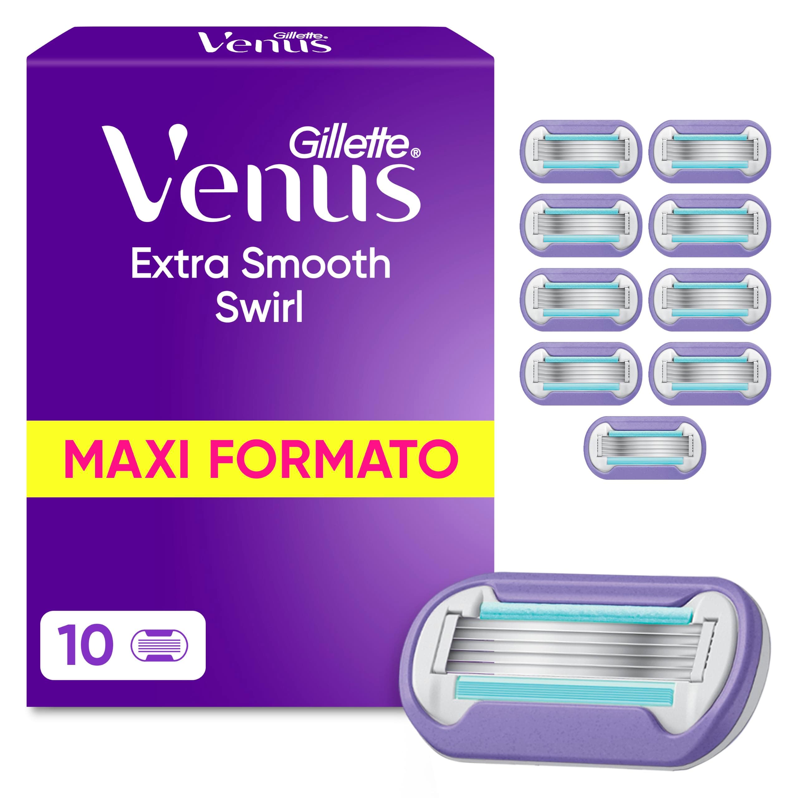 Gillette Venus Extra Smooth Swirl Lamette Di Ricambio Per Rasoio Donna A 5 Lame, Confezione Da 10 Lamette di Ricambio, Manico Flexball Riutilizzabile e Gancio per Doccia