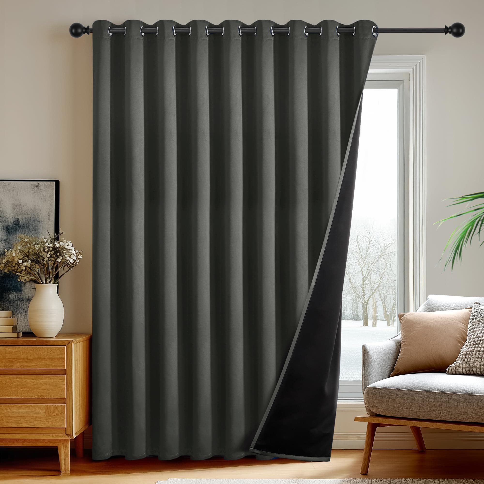 Deconovo Rideau 100% occultant, Opaques à œillets, Rideaux isolants Thermiques pour Salon, Thermique et phonique, 300x220 CM(Largeur x Hauteur, Gris Clair, Lot de 1