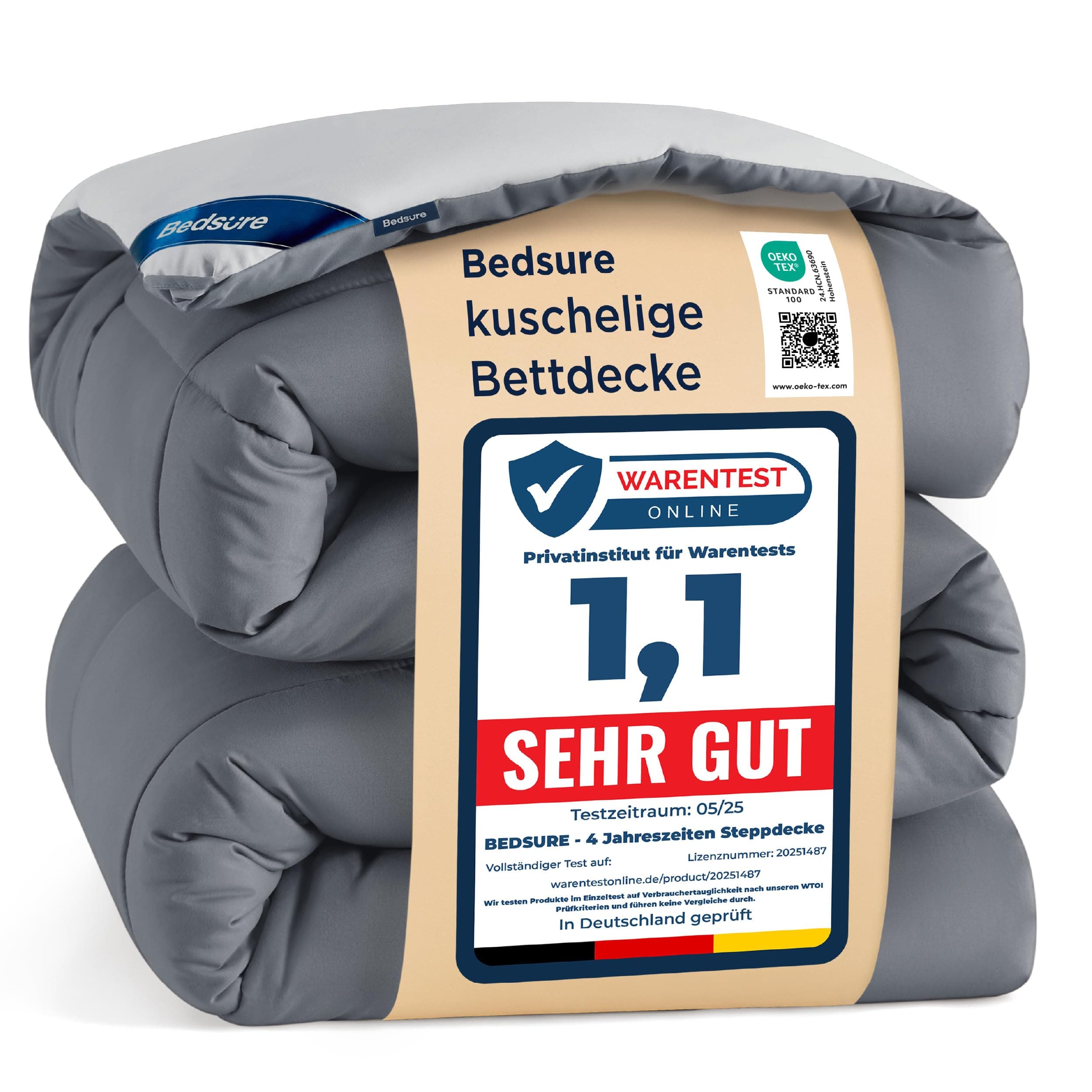 BEDSURE Bettdecke Ohne Bezug 135x200 - Bettdecke mit Integriertem Bezug | Bettdecke 135x200 für Allergiker Waschbare 4 Jahreszeiten Bettdecken Oeko-TEX Ganzjahresdecke Warm & Gemütlich, Grau/Hellgrau
