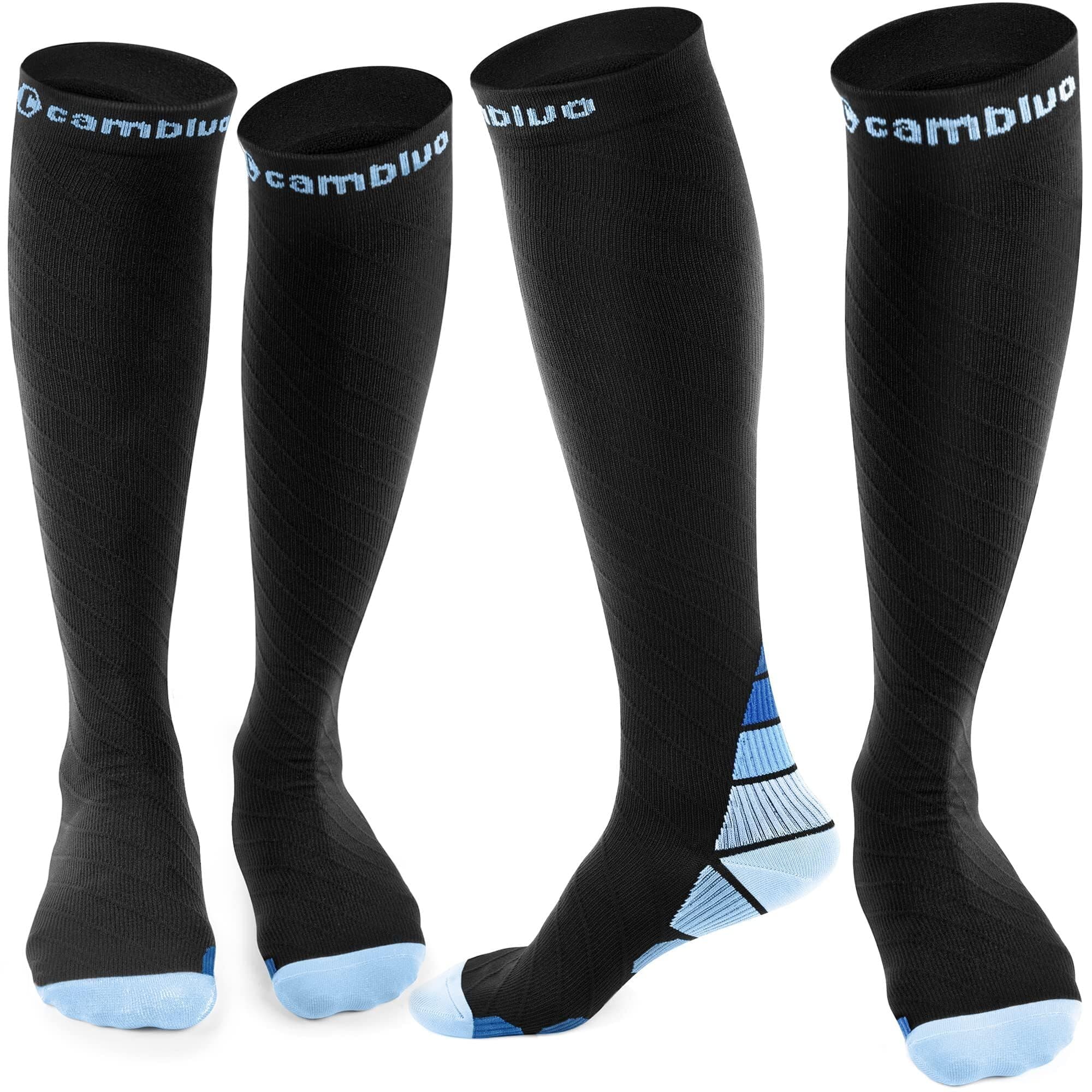 CAMBIVO 2 Paia Calze Compressione Graduata Donna e Uomo 20-30 mmHg, Calze Elastiche a Compressione Antiscivolo per Sport, Corsa, Recupero, Antitrombo, Vene Varicose, Viaggio in Aereo