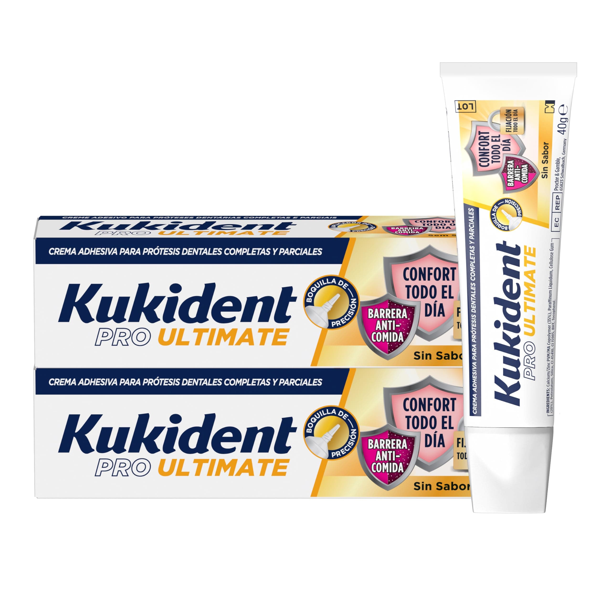 Kukident Pro Ultimate Crema Adhesiva Para Prótesis Dentales Completas Y Parciales Sin Sabor - 2x40 g