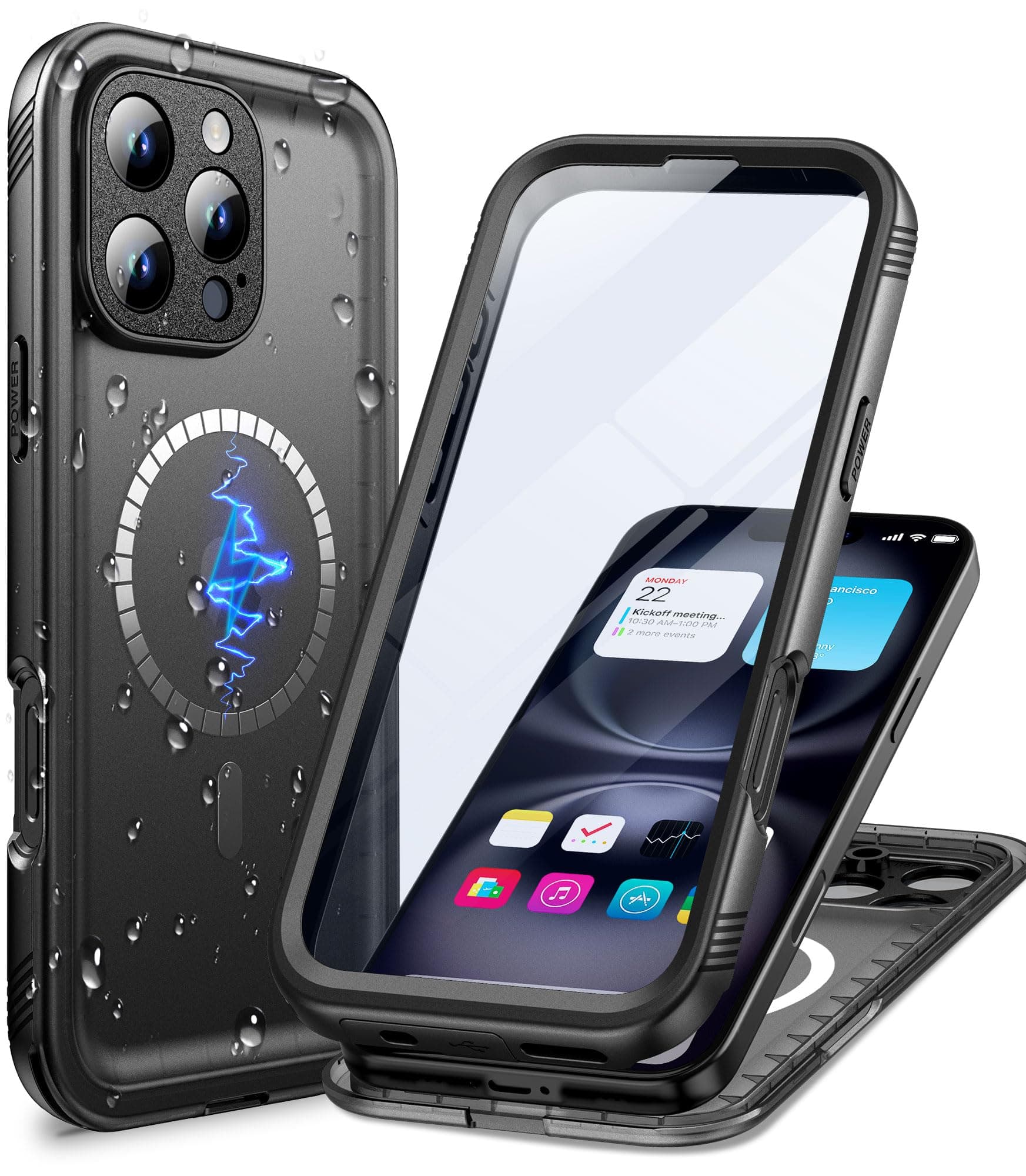 Cozycase Cover TOP Antiurto IP68 Impermeabile Per iPhone 16 Pro Per Magsafe Militare Resistente 360 Integrale Subacquea Antipolvere Rugged Custodia Magnetica Waterproof Case Per iPhone 16 Pro, Nero