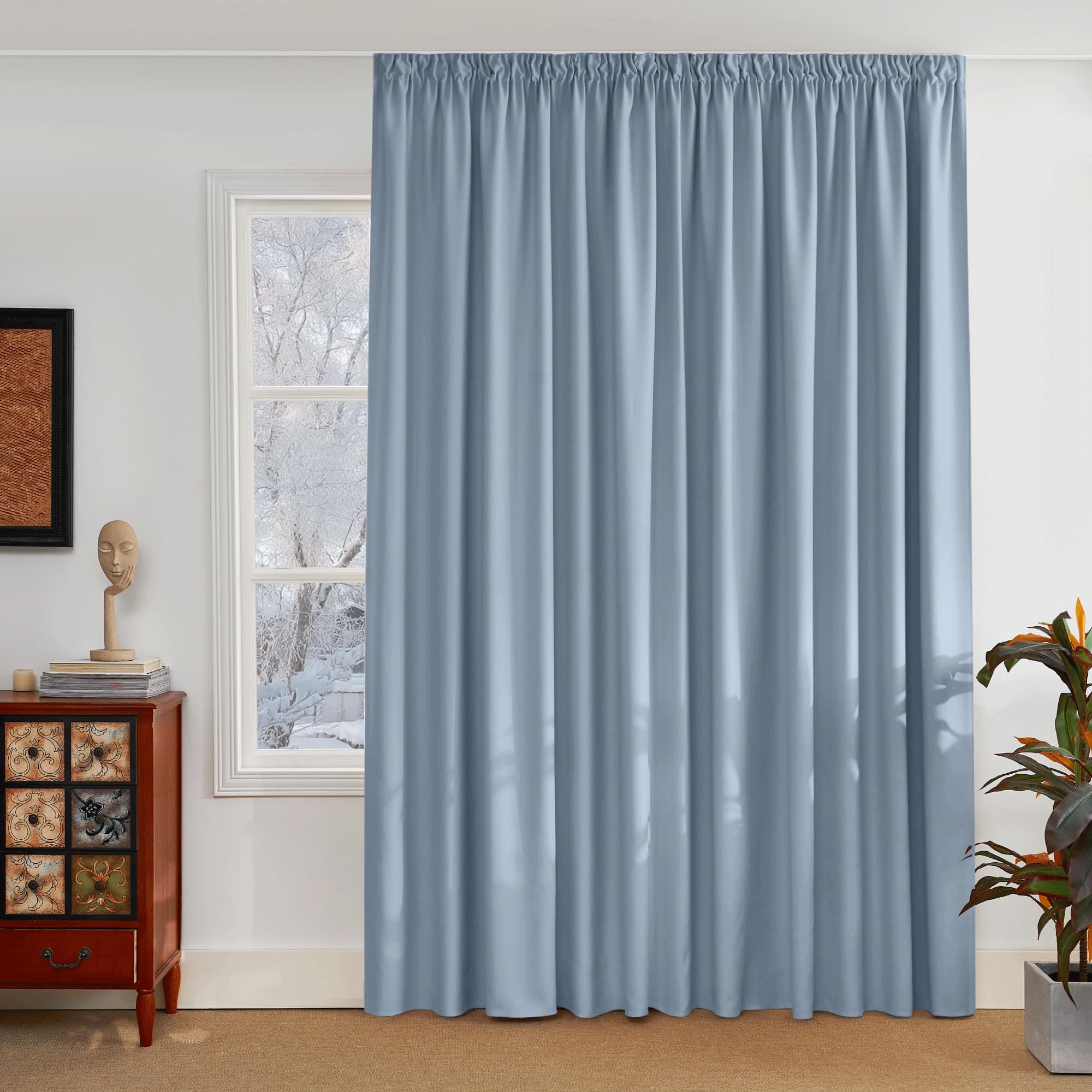 PONY DANCE Schlafzimmer Gardinen für Große Fenster Vorhänge Blickdicht | mit Kräuselband, 1er Set H245 x B200 cm, Extra Breite, Spa-blau, Thermovorhang Kälteschutz, für Schienensystem