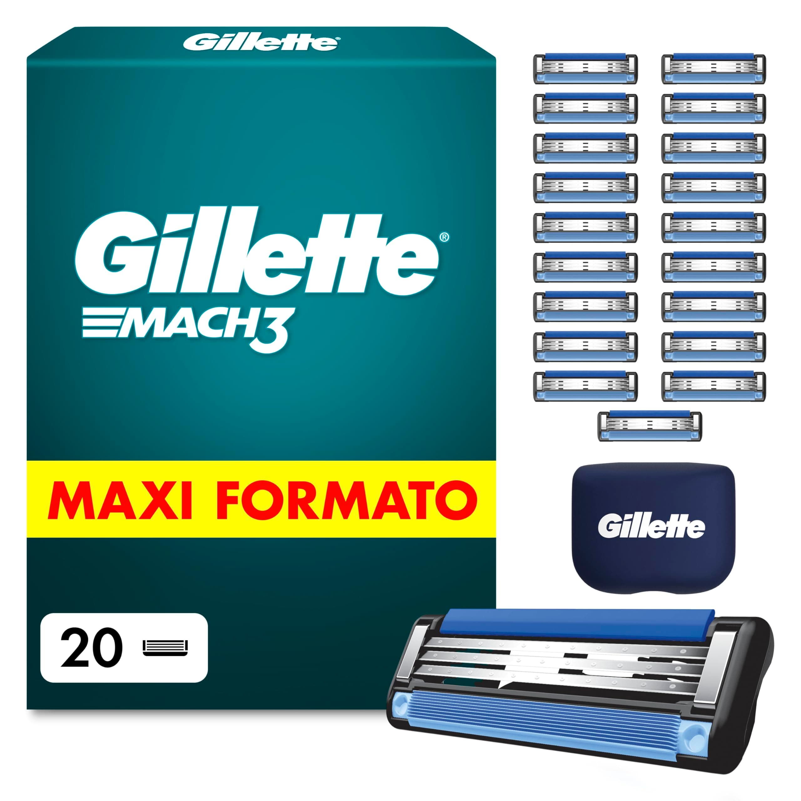 Gillette Mach3 Base 20 Lametta di Ricambio per Rasoio Barba Gillette, con Striscia Lubrificante per una Scorrevolezza Fluida e Rivestimento della Lama Progettato per Ridurre