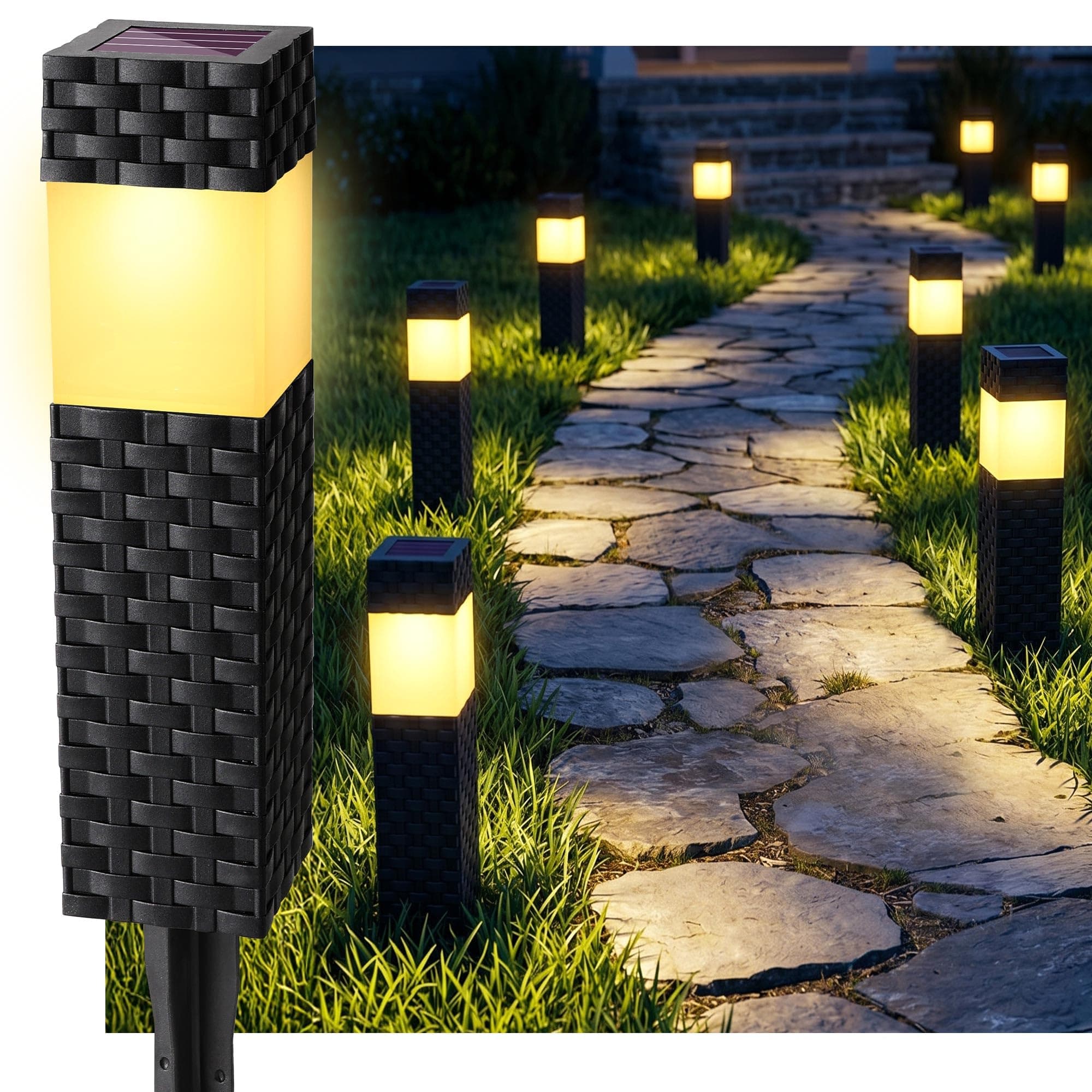 Joomer Luces Solares LED Exterior Jardin 8 Paquete Blanco Cálido Cuadrado | Lámpara LED Luz Solar Exterior IP65 Impermeable Lamparas Solares Jardín para Iluminación de Caminos, Patio, Terreza, Césped