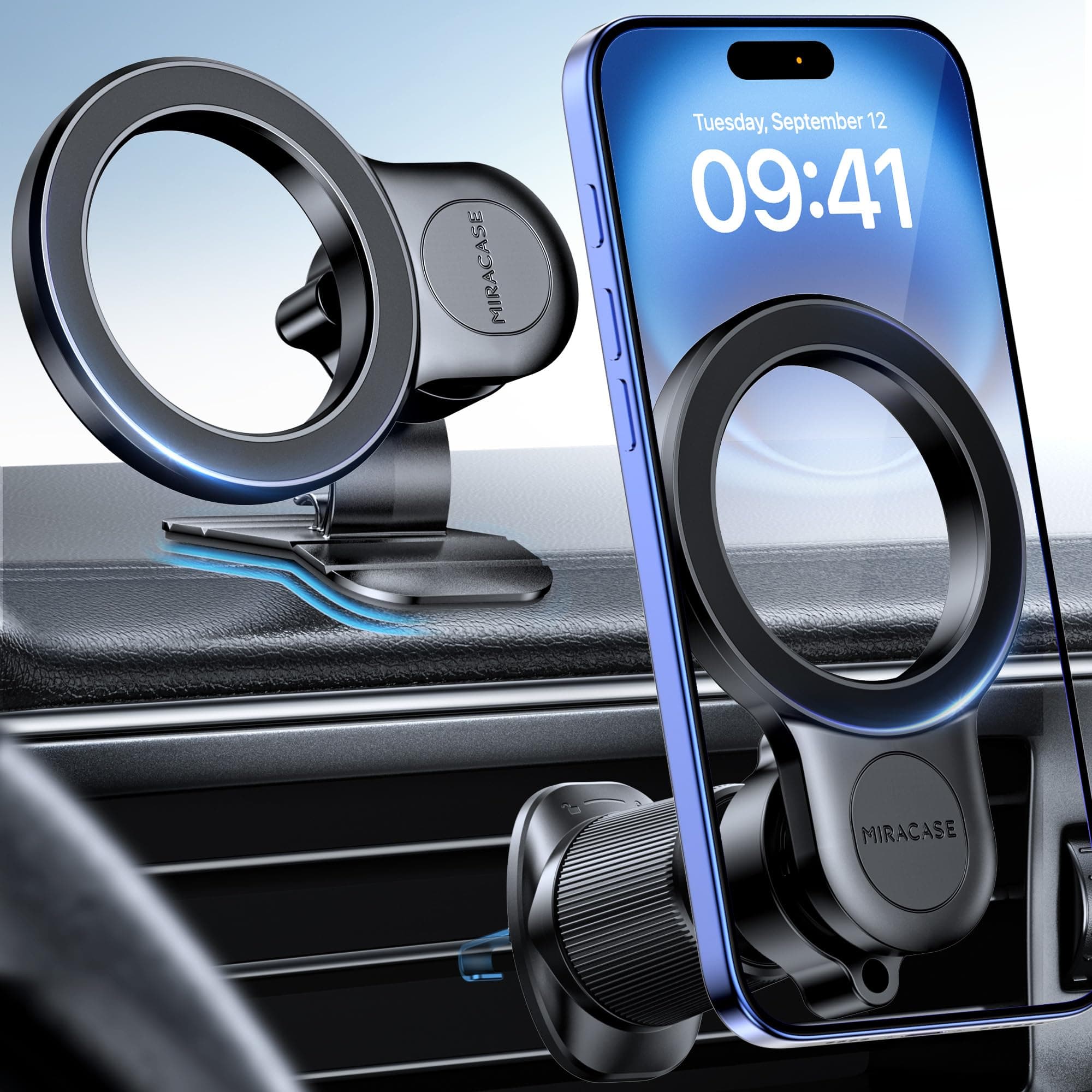 Miracase [2 en 1 Support Telephone Voiture pour Magsafe 2026 Super Magnétique 360°Rotation Aimant Telephone Voiture pour iPhone 17 16 15 14 13 12 Pro Max et