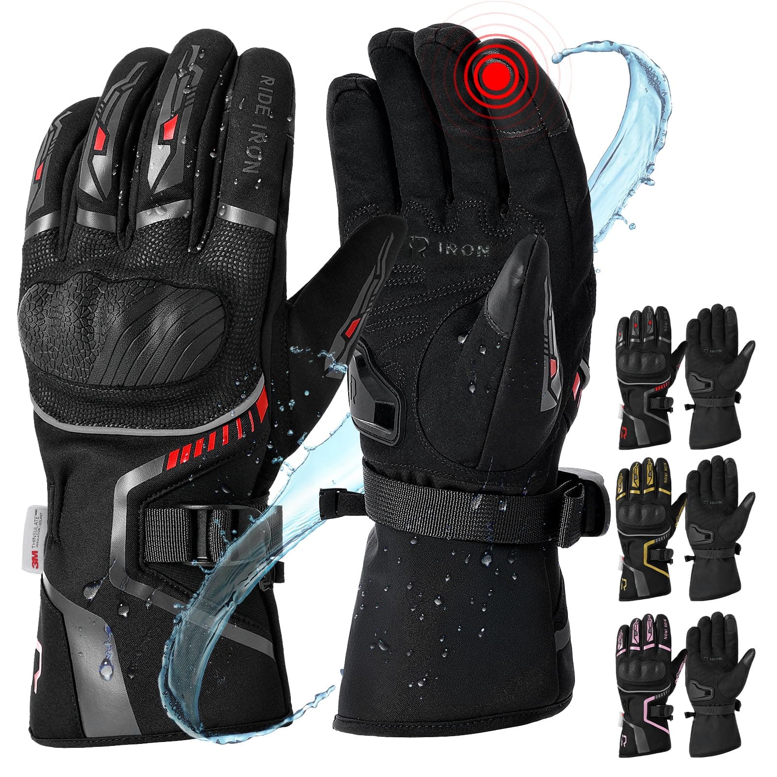 RIDEIRON Guanti moto invernali uomo donna,Antivento,leggeri e caldi con touchscreen per motociclismo,escursionismo e altri sport all'aperto