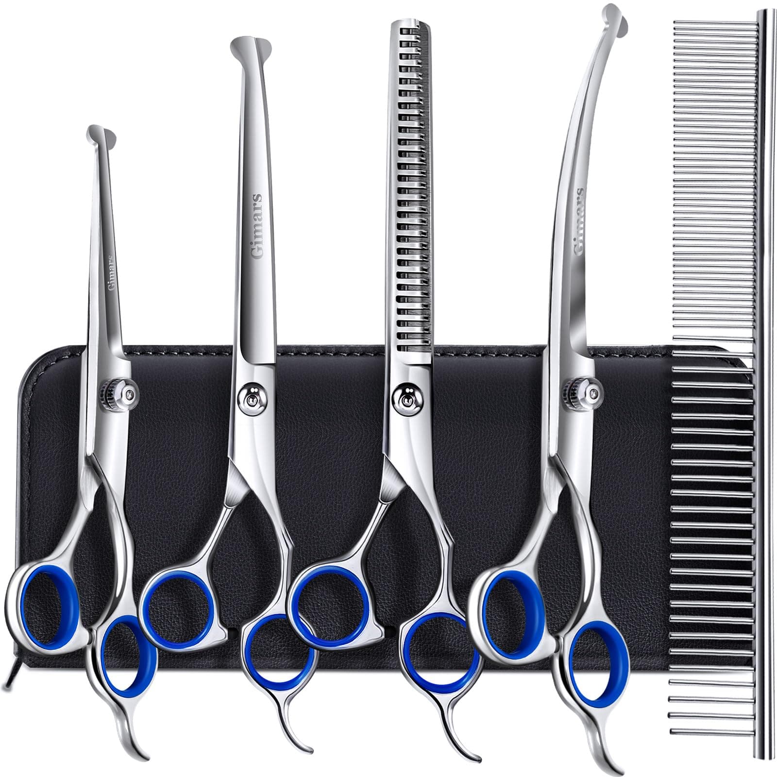 Gimars 4CR tijeras peluqueria canina 6 en 1 Tijeras para perros de acero inoxidable con punta redonda de seguridad, Peluqueria Canina con revestimiento de titanio resistente para perros, gatos