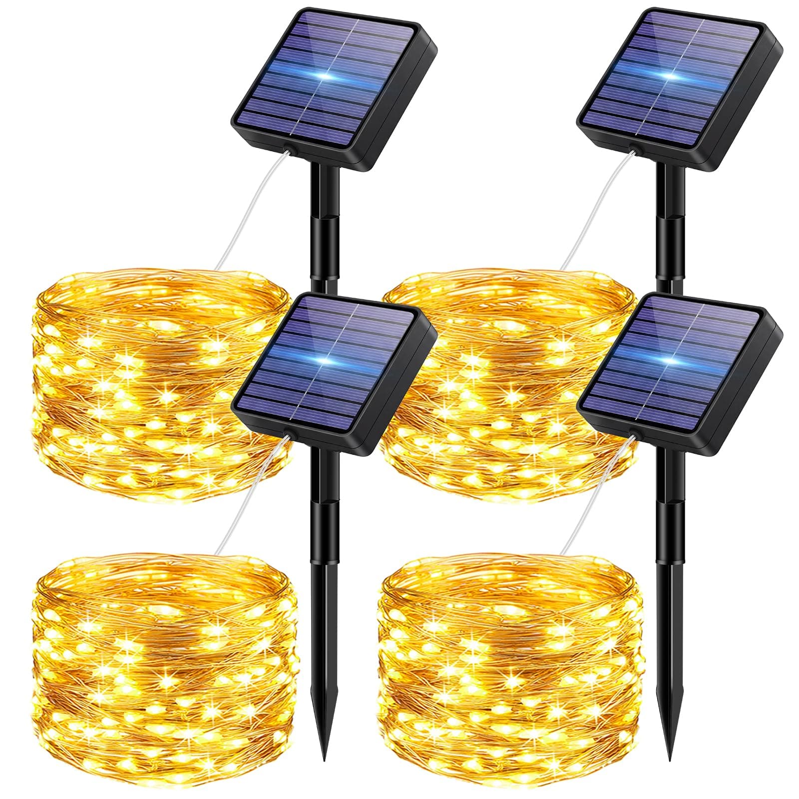 bitjam 4 Paquete Guirnaldas Luces Exterior Solar, 5+2M 50 LED 8 Modos Luces Solares LED Exterior Jardin, Impermeable IP65 Luz Navidad Exteriors Solares para Exteriores Decoracion Arbol, Blanco Calido