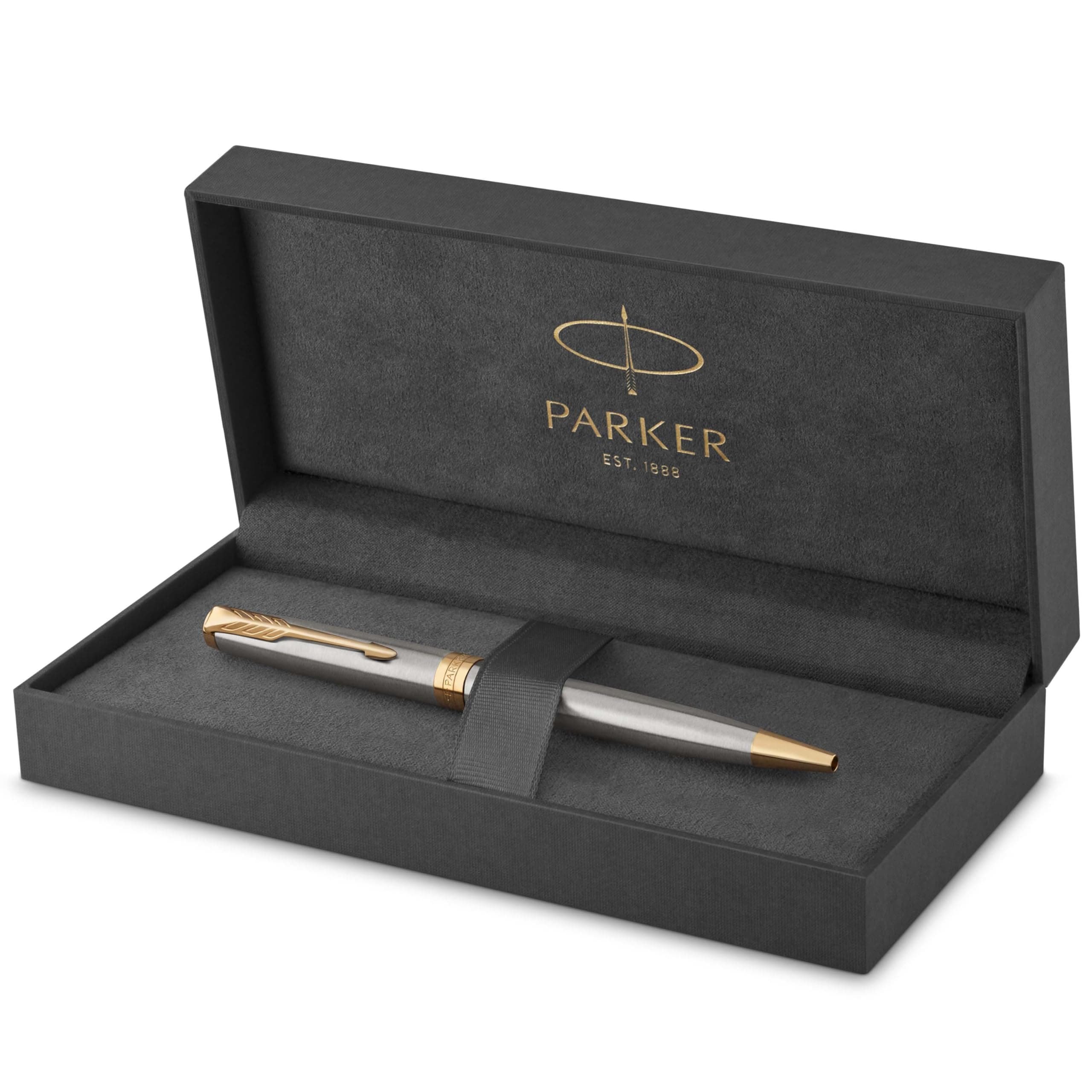 Parker Sonnet penna a sfera | acciaio inossidabile con finiture in oro | pennino medio | Materiale scolastico | Confezione regalo