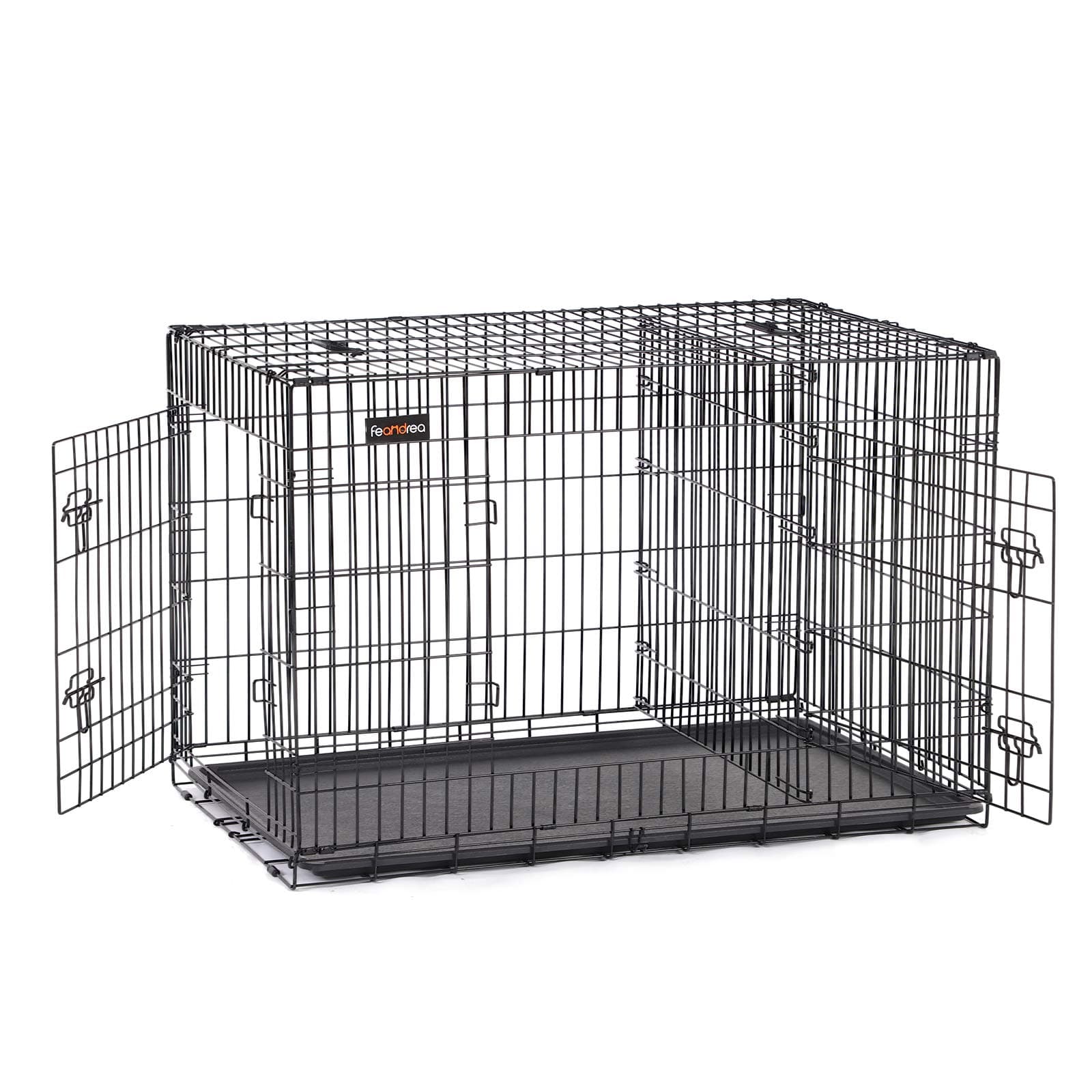 Feandrea Jaula para Perros Plegable con 2 Puertas, Separador, Bandeja Extraíble, 122 x 74,5 x 80,5 cm, XXL, Negro PPD48BK