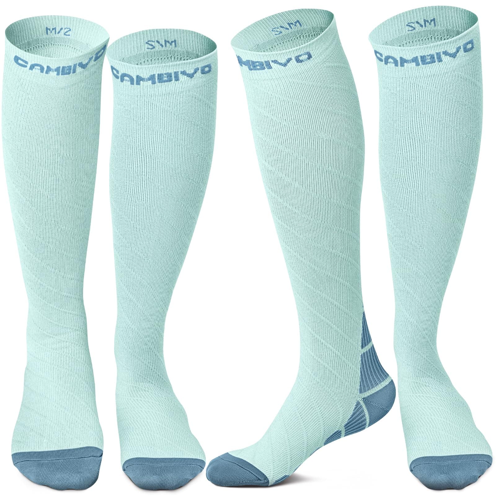 CAMBIVO 2 Paia Calze Compressione Graduata Donna e Uomo 20-30 mmHg, Calze Elastiche a Compressione Antiscivolo per Sport, Corsa, Recupero, Antitrombo, Vene Varicose, Viaggio in Aereo