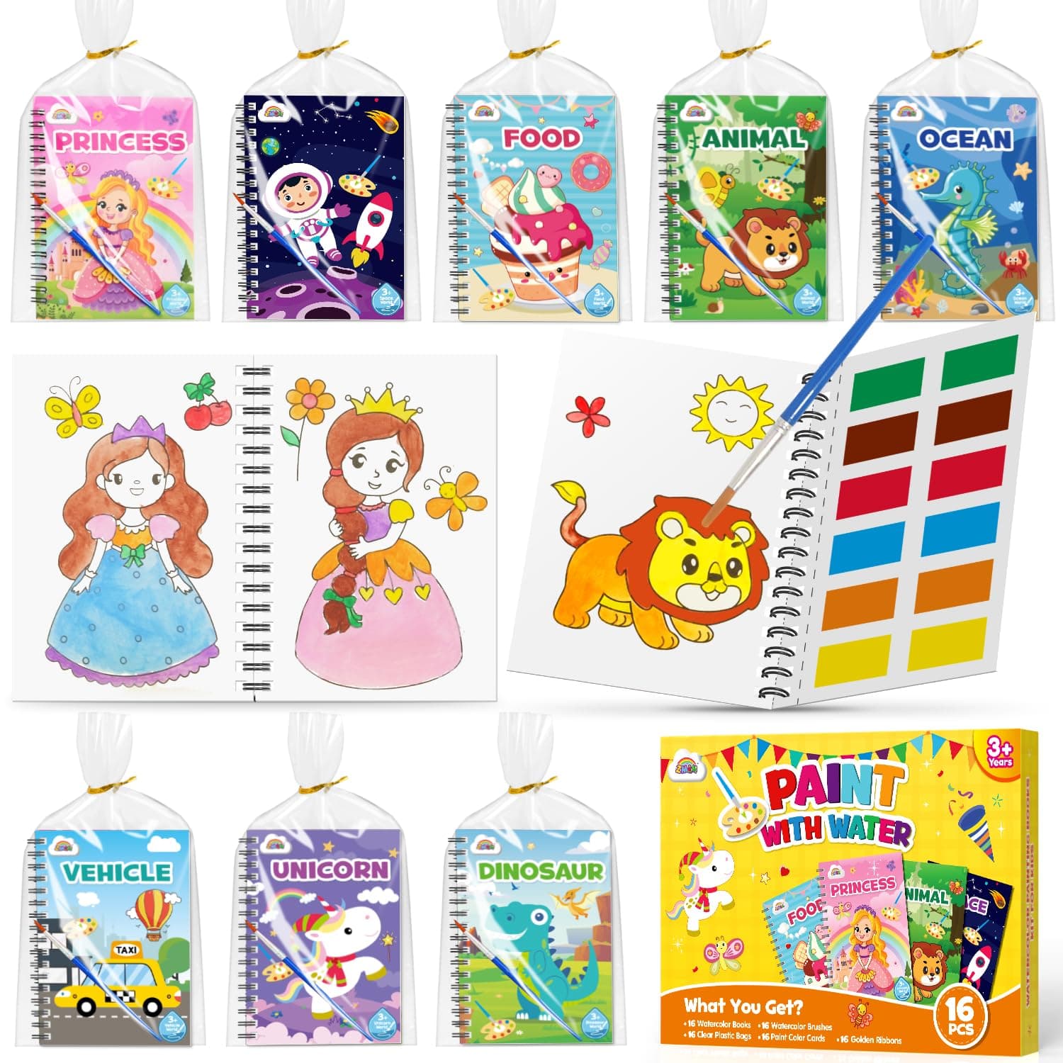 ZMLM Libros de Colorear con Agua para Detalles Cumpleaños niños, Regalos Cumpleaños Colegio invitados Juguetes, Livros de colorir infantis Manualidades Niños para 3 a 9 Años (16 Clásico)
