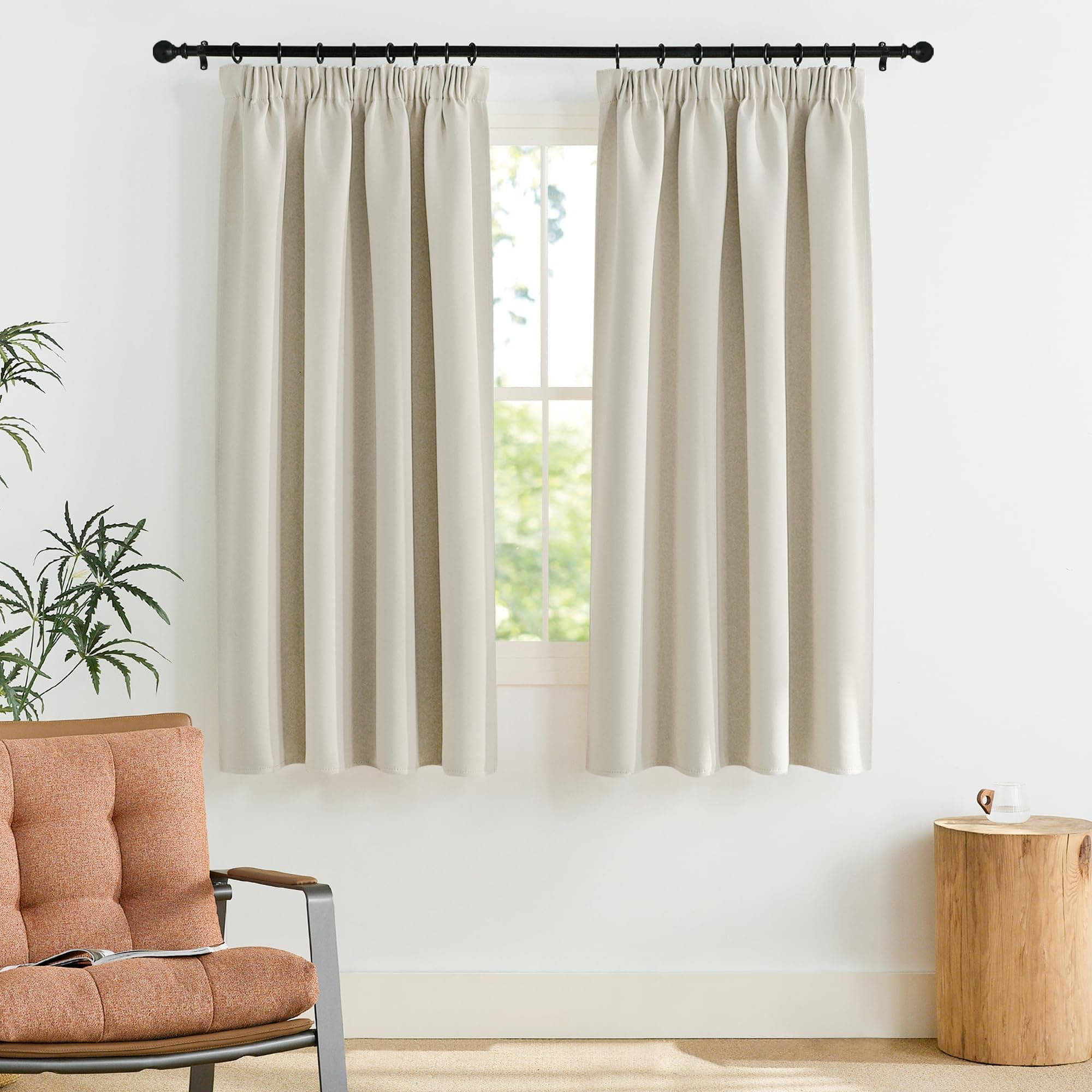 PONY DANCE Kurze Gardinen für Schienensystem 2er Set H 160 x B 140 cm Hellbeige, 60-75% Verdunklungsvorhänge mit Kräuselband Vorhang Hitzeschutz & Wärmeisolierend Thermogardine