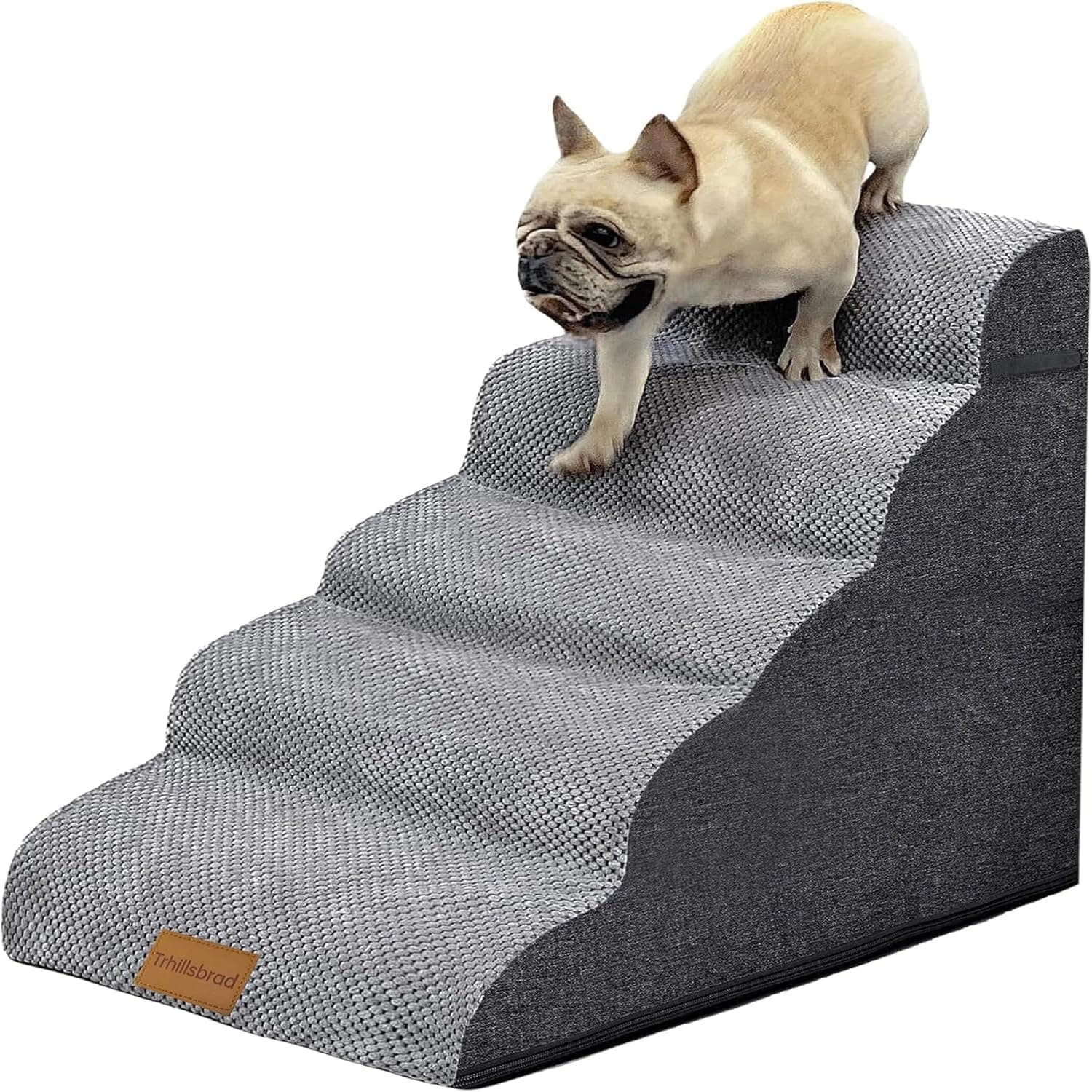 Escalier pour Chien à 5 marches pour Petits Chiens, en Mousse Haute densité, Housse Lavable et Fond antidérapant, 40 x 87 x 62 cm, 5 marches de 62 cm