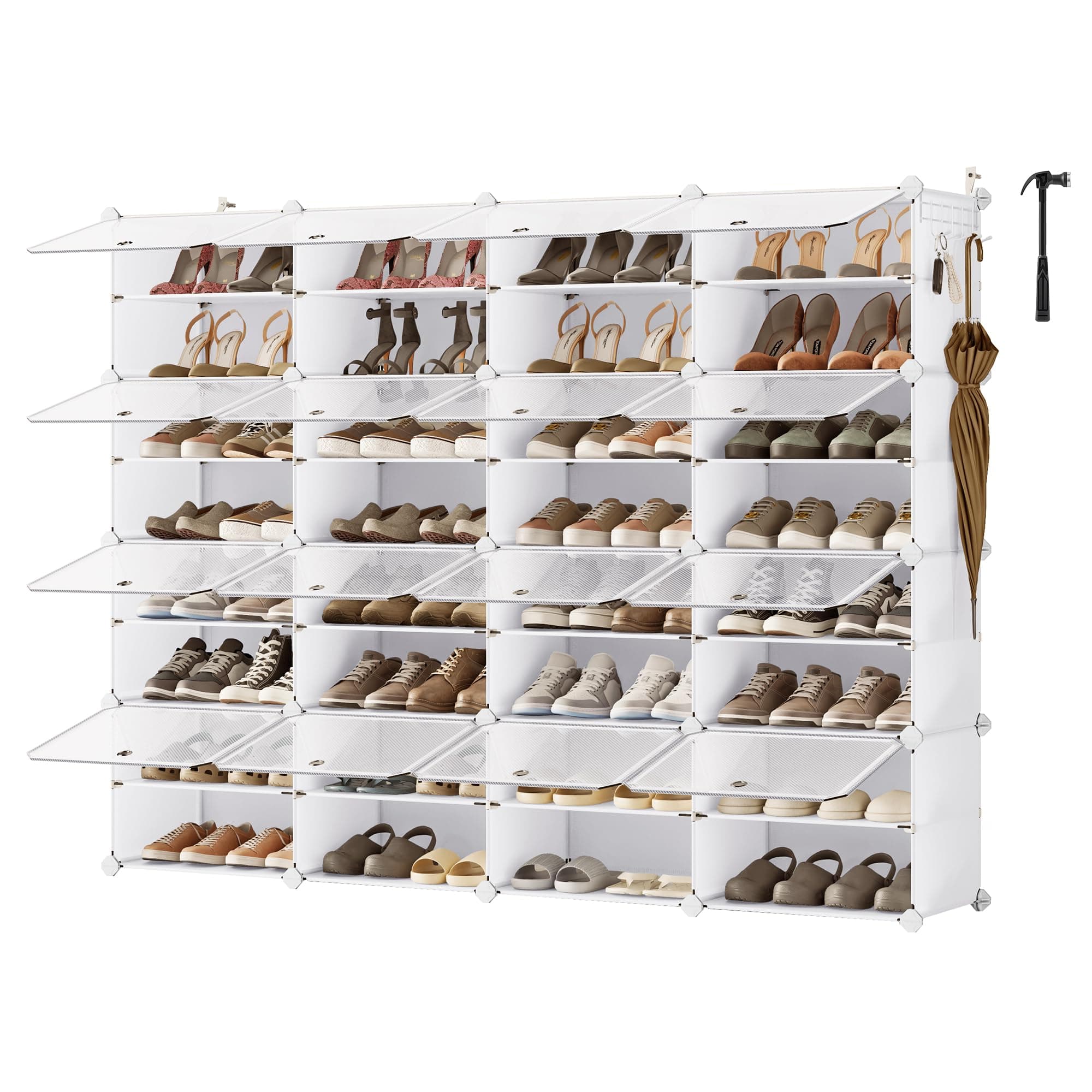 SONGMICS Zapatero, Armario para Zapatos con 16 Compartimentos, para Recibidor y Entrada, para hasta 64 Pares de Zapatos, Ajustable, Blanco Nube y Transparente LPC045WH01