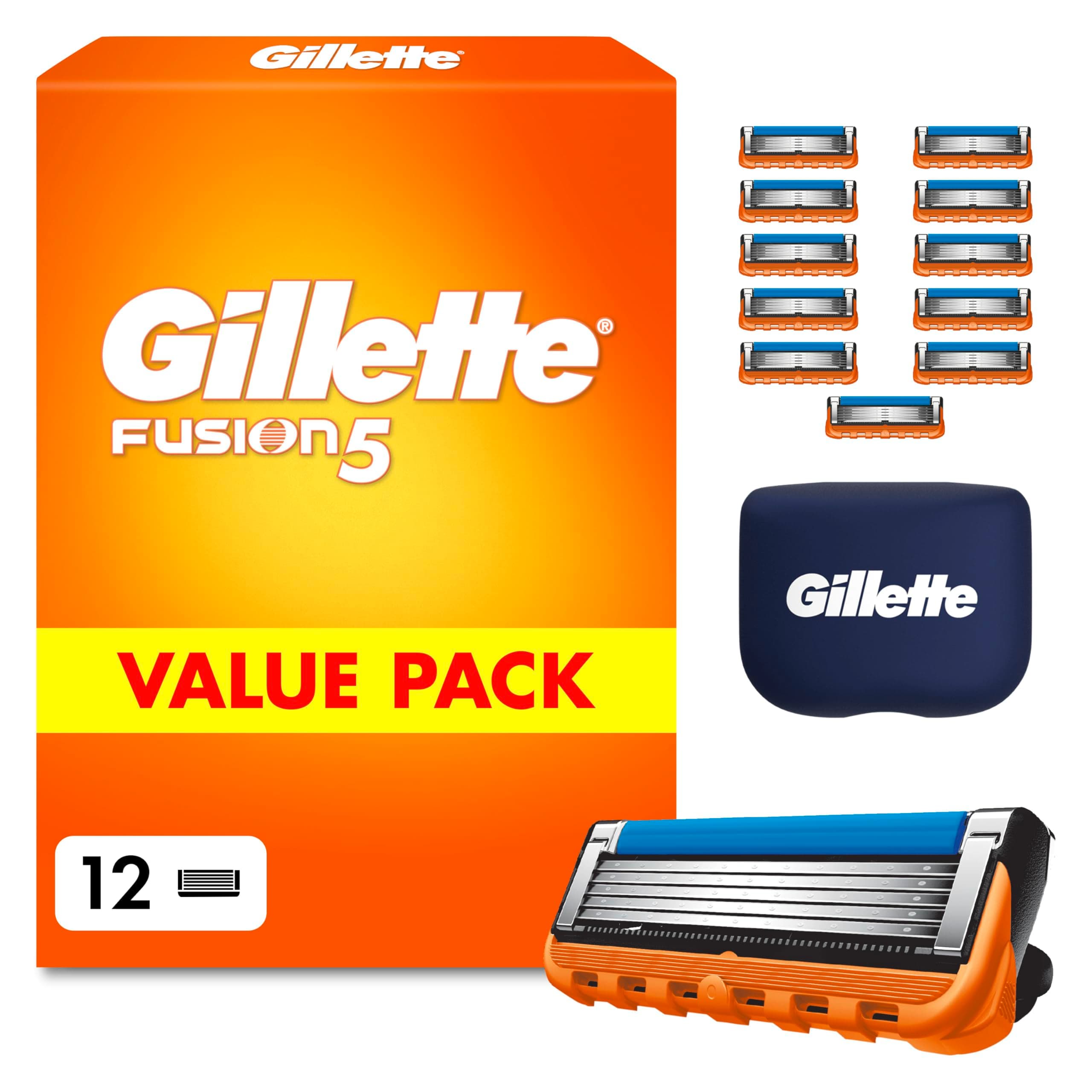 Gillette Lames de Rasoir Homme Fusion 5, Pack de 12 – Cartouches Longue Durée en Acier Inoxydable pour le Rasage des Zones Difficiles d’Accès, Micro-Lamelles, 1 Rechange Jusqu’à 20 Rasages