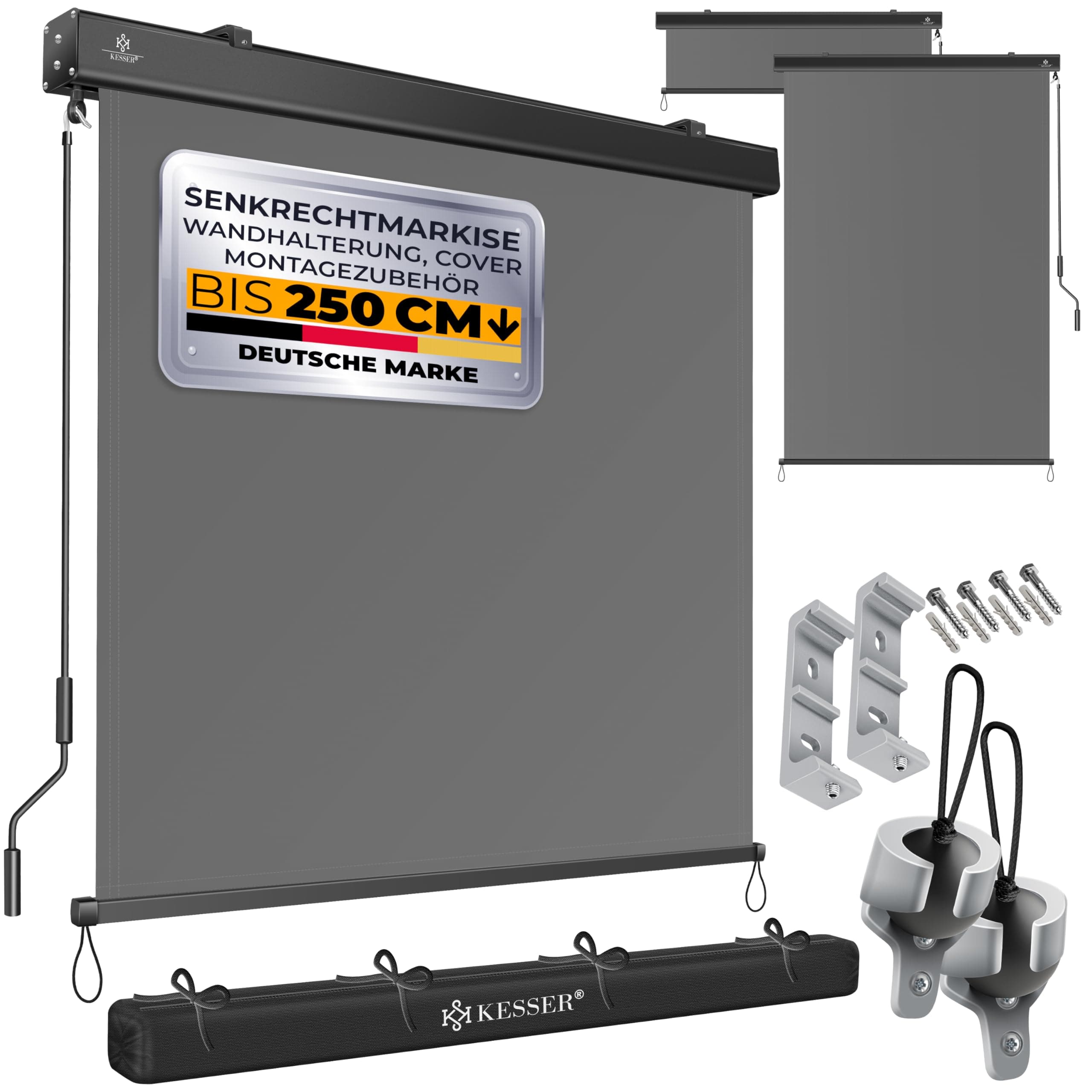 KESSER® Senkrechtmarkise 140x250cm Außenrollo Handkurbelmechanismus Balkonrollo Sonnen-und Sichtschutz Beschattung Sonnenschutz mit Kurbel Markisenkasten Balkon & Terrasse inkl Montageset & Abdeckung
