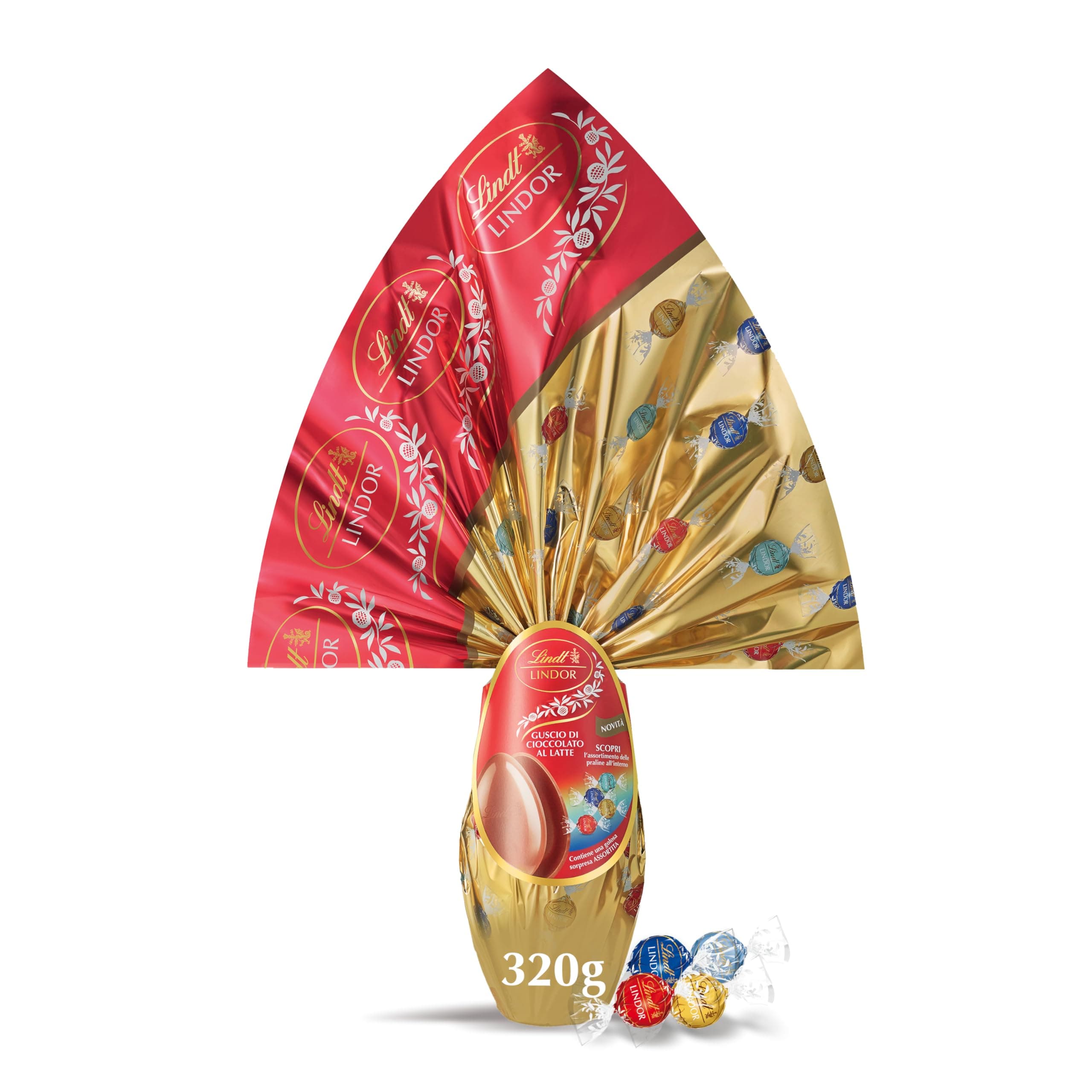 Lindt LINDOR Uovo di Pasqua 2026 LINDOR Cioccolato al Latte Assortito, con sorpresa LINDOR, Idea Regalo Pasqua, Formato 320g