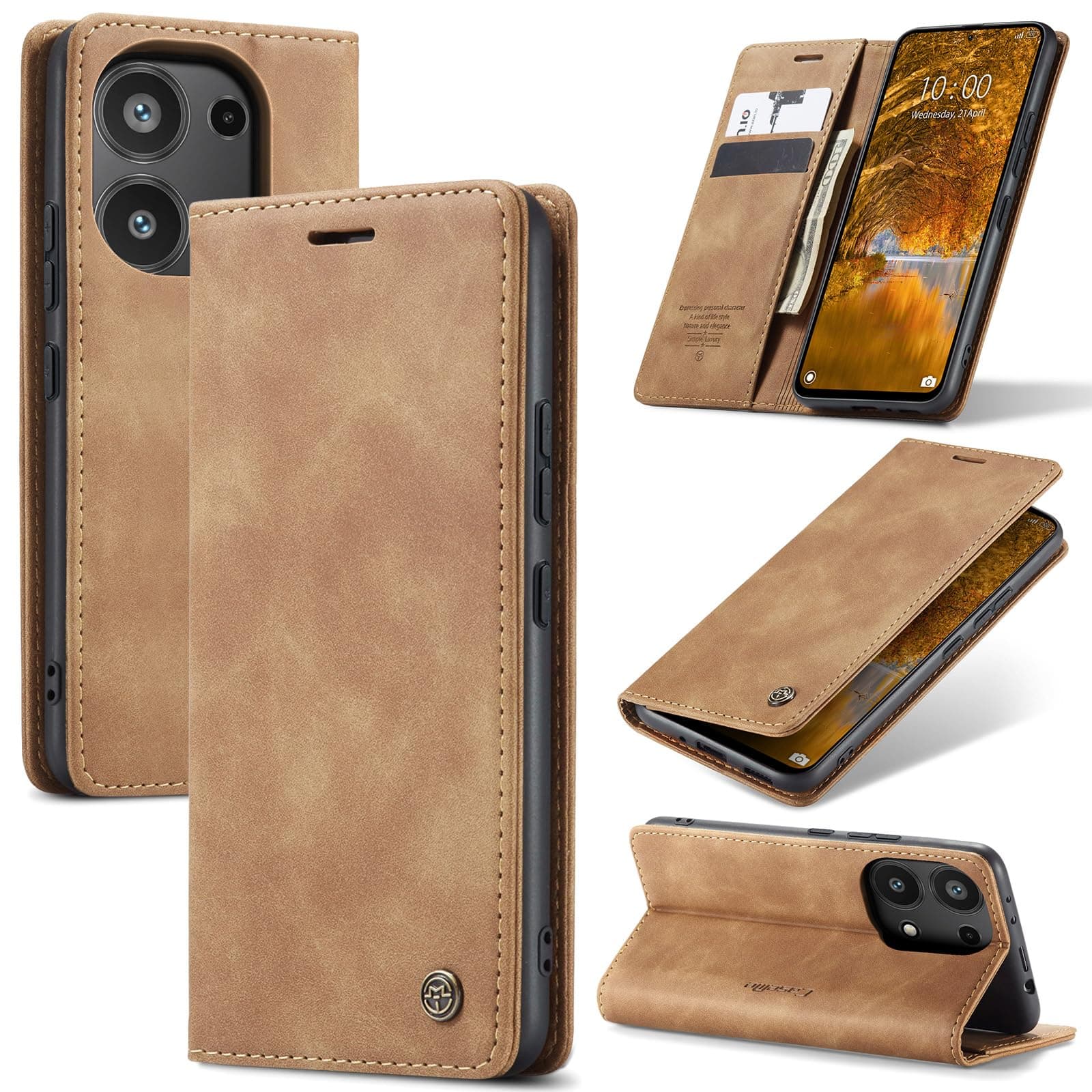 Azororo Coque pour Xiaomi Redmi Note 13 Pro 4G Premium Housse Cuir Protection Pochette Rabat Portefeuille Flip Case Porte Magnétique Coque Étui pour Redmi Note 13 Pro 4G, Brun