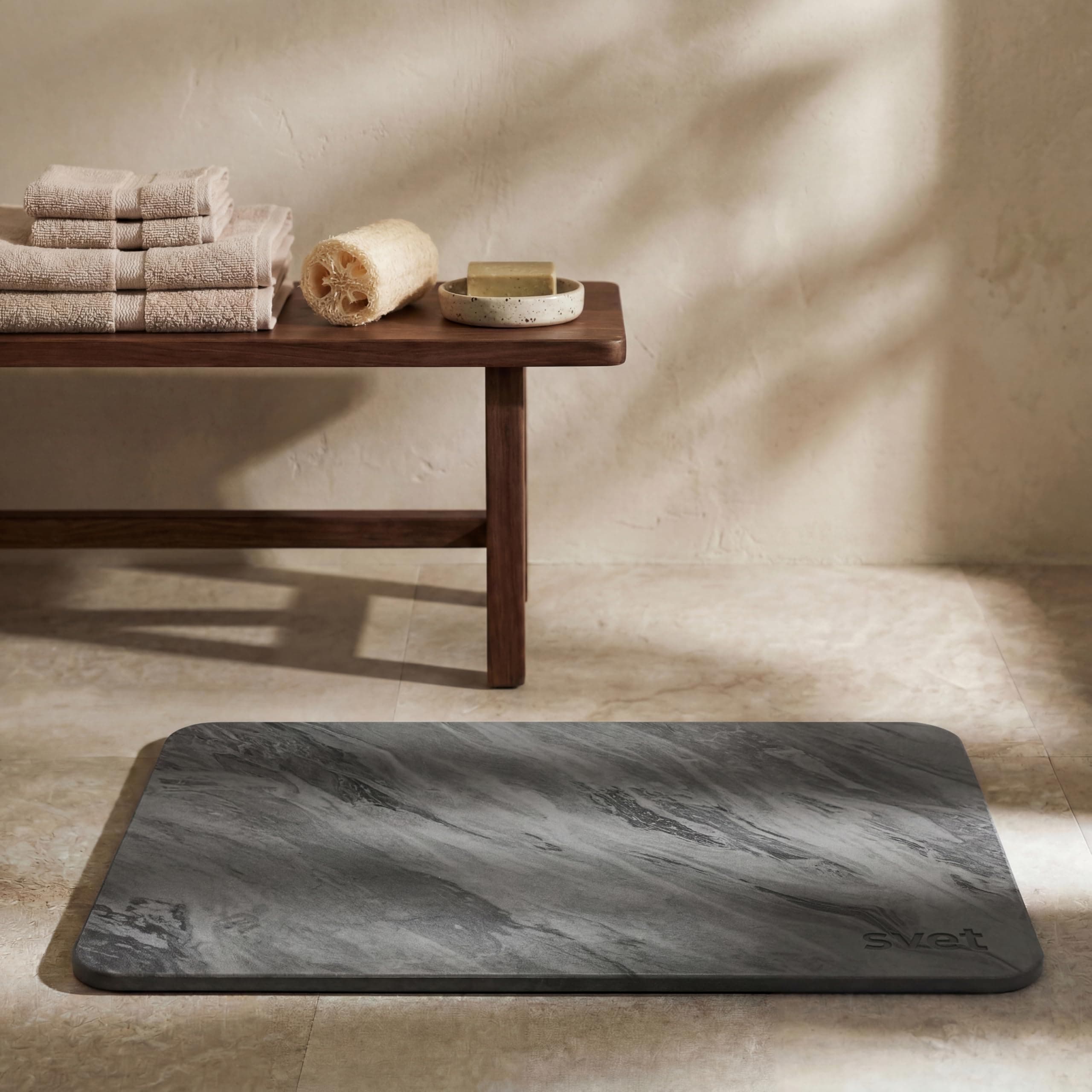 Svet - Alfombra Diatomita Baño - Secado Rápido y Ultra Absorbente, Antideslizante, Antibacteriana y Antihongos, Alfombrilla Baño Diatomita de Piedra. (Mármol Negro)