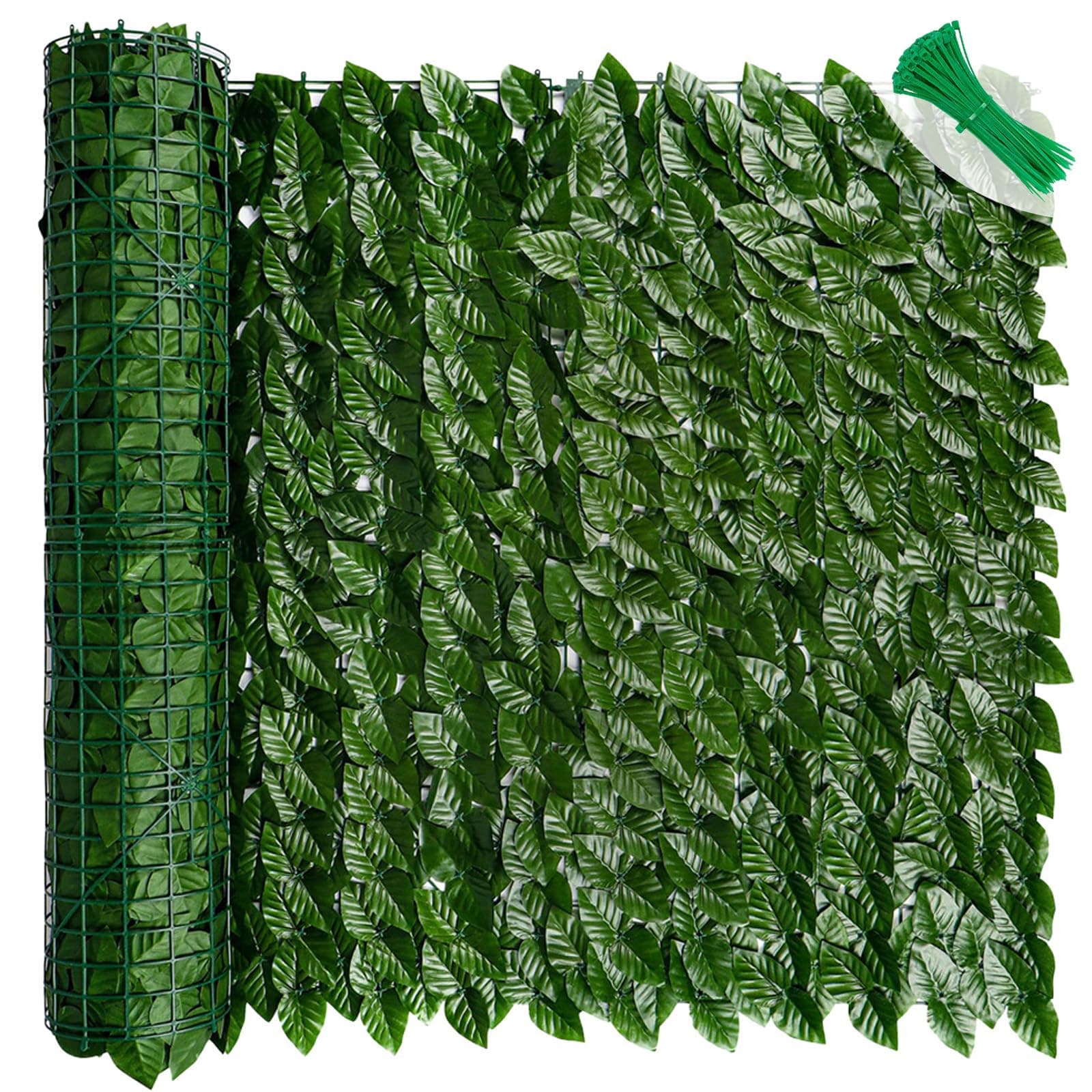 LEIVESTE Siepe Finta Per Recinzione,Recinzione Giardino Esterno,Frangivista Balcone, Copri Ringhiera Balcone,Rete Con Foglie Finte 40 fascetti verdi omaggio (Lauro, 1 x 12 Mt)