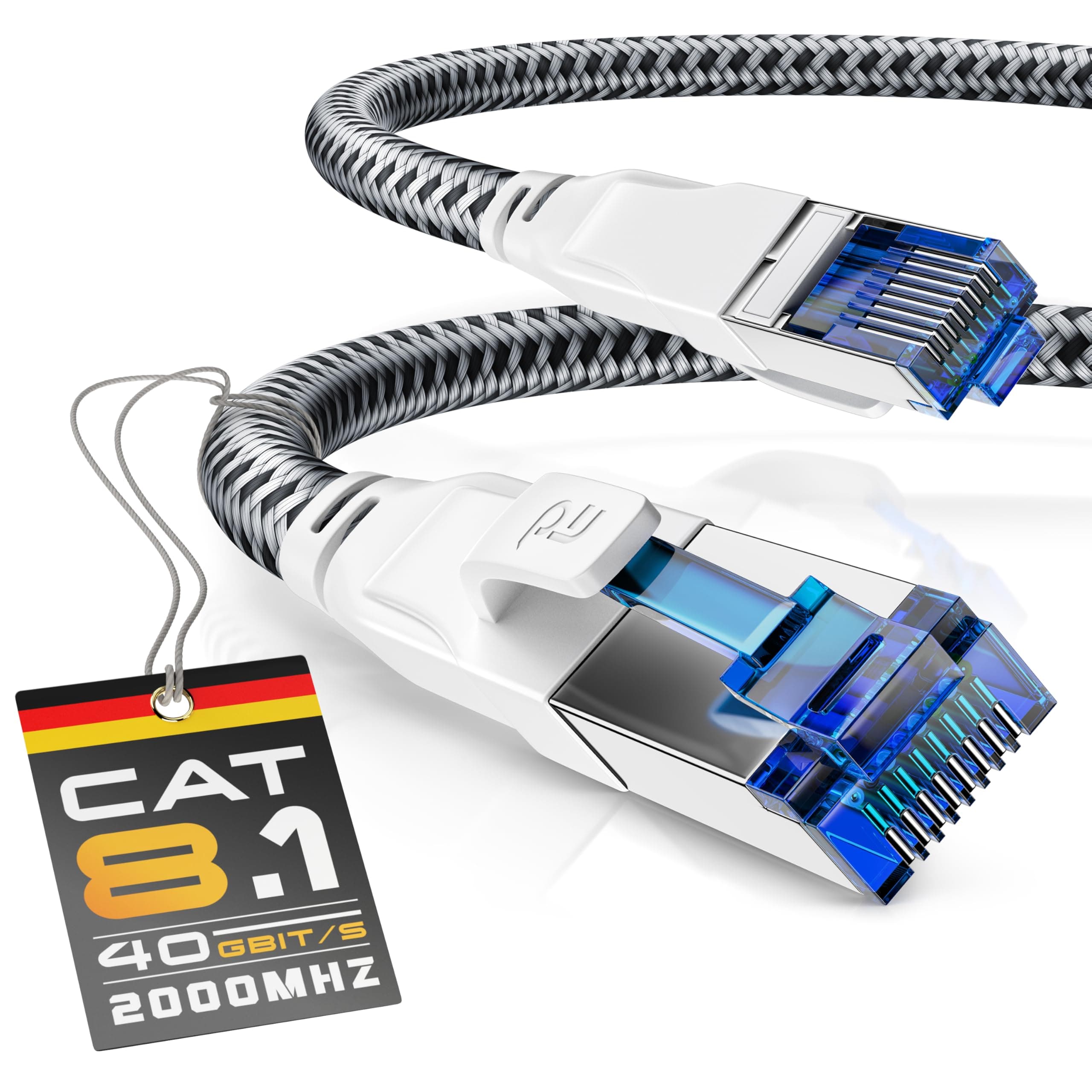 CSL - 10m Netzwerkkabel CAT 8 - LAN Kabel Patchkabel - Baumwollmantel - CAT8.1 High Speed Gigabit Ethernet Cable - 40 Gbits - S/FTP PIMF - RJ45 Stecker - Cat6 Cat7 Cat8 komp - 10 Meter - weiß