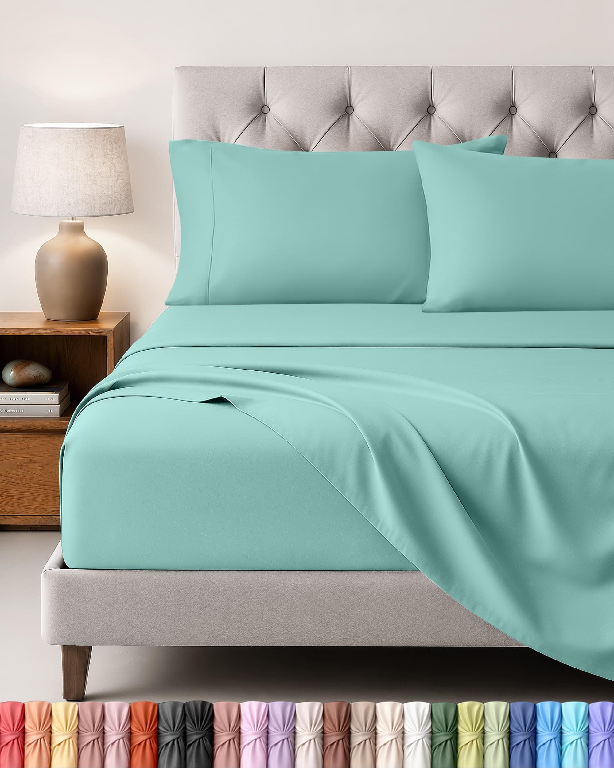 Utopia Bedding Juego de Sabanas 4 Piezas 180x200 - Poliéster Microfibra Cepillada - Oeko-Tex Certificado - Sábana Bajera, Sábana Plana y 2 Fundas de Almohada 50x75 (Cama 180, Azul SPA)