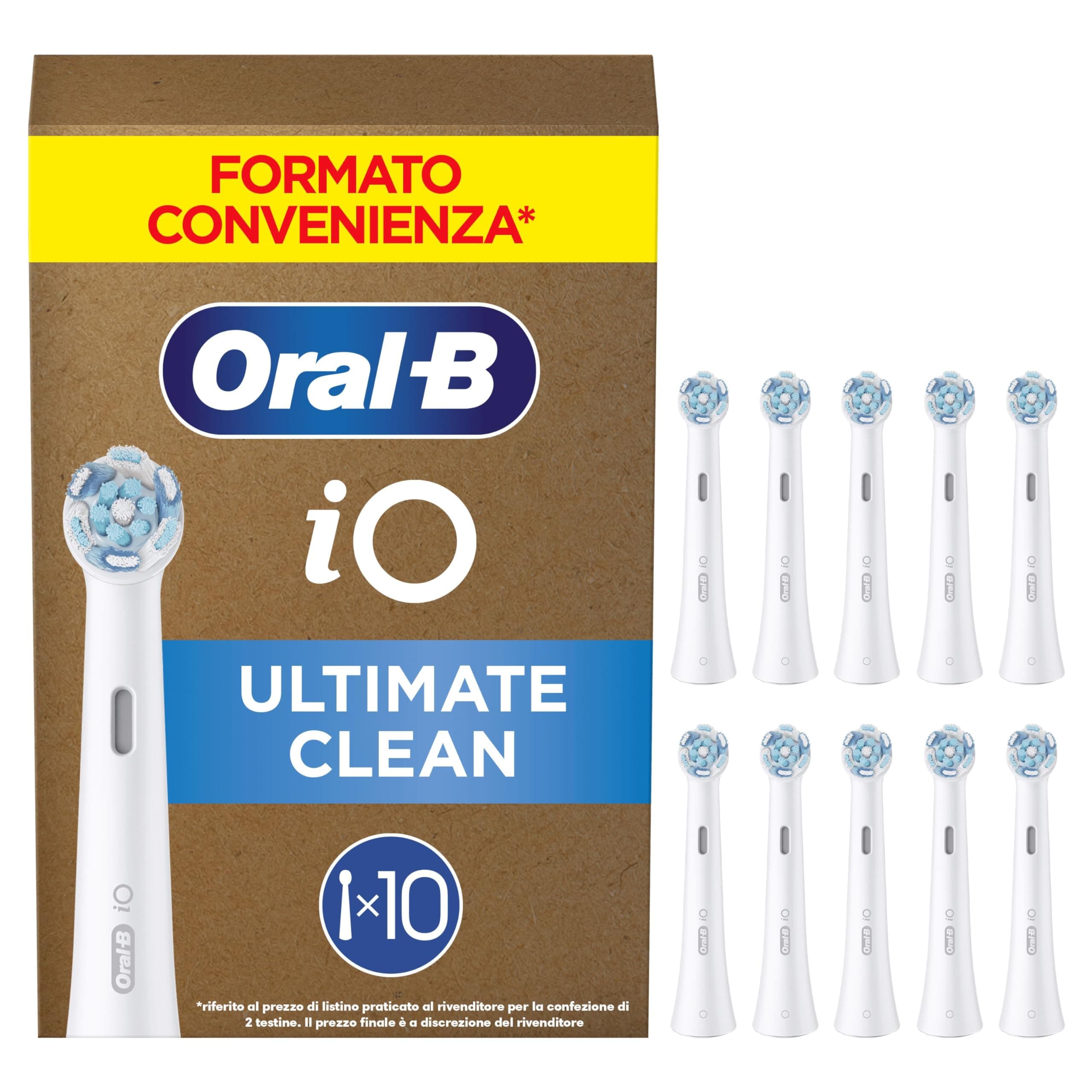 Oral-B Testine di Ricambio iO Series Ultimate Clean Bianche, 10 Testine Oral B per Spazzolino Elettrico, Rotonde Originali, con setole CrissCross per rimuovere la placca