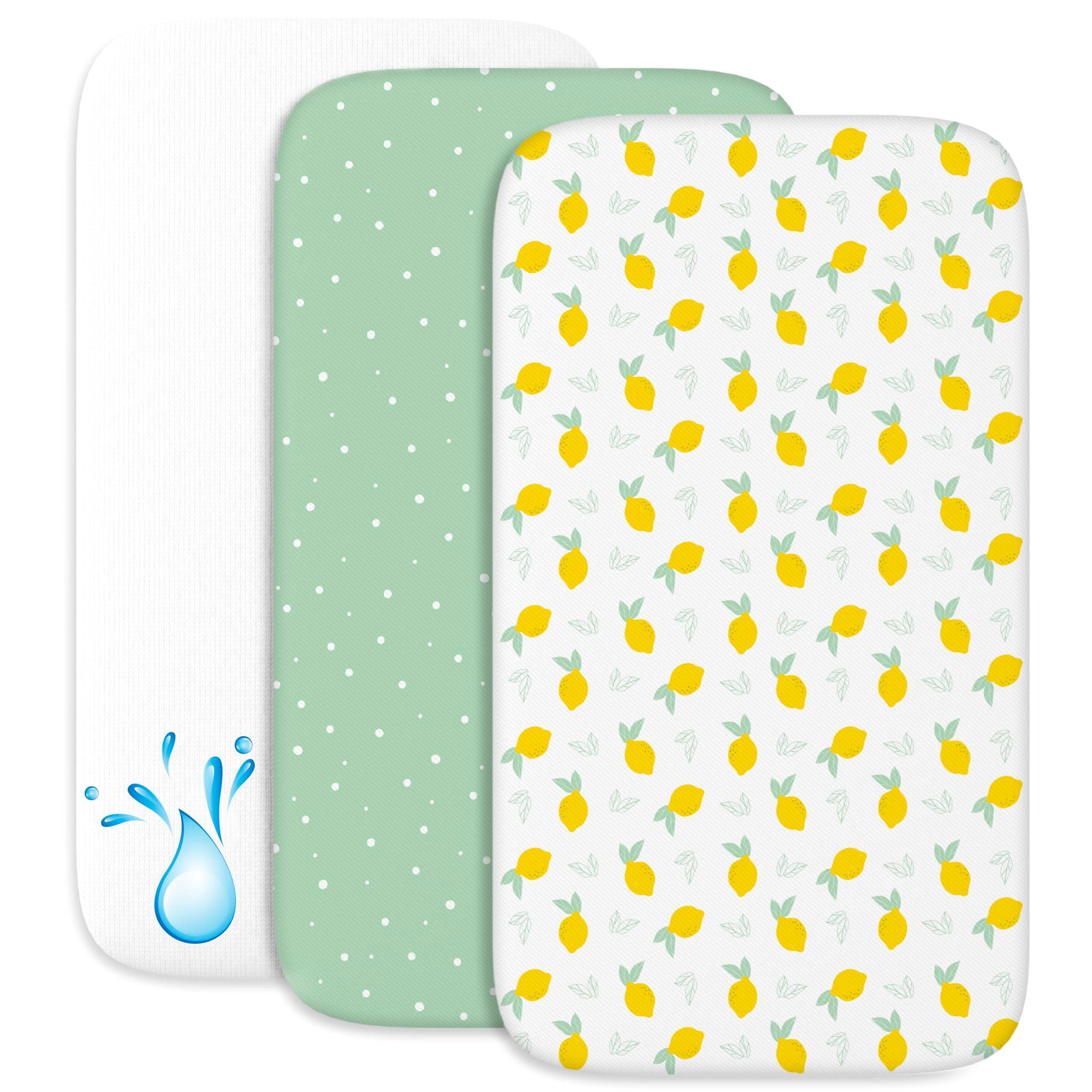 Lenzuola Next To Me 3-in-1 - Lenzuola Culla Cododo con Angoli (Set da 2) + 1 Coprimaterasso Impermeabile con Elastico - 55 x 90 cm - Per Culla Co-sleeping, Lettino - Bimbo e Bimba - Limone