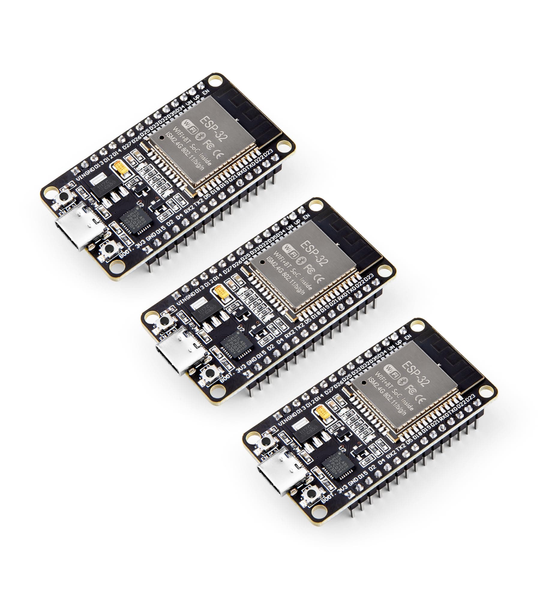 ELEGOO Scheda di Sviluppo ESP-32 3 Pezzi USB C, 2.4GHz Dual Mode WIFI+Bluetooth Microcontrollore Supporto Arduino, MicroPython, NodeMCU, AP/STA/AP+STA, Chip Seriale CP2102