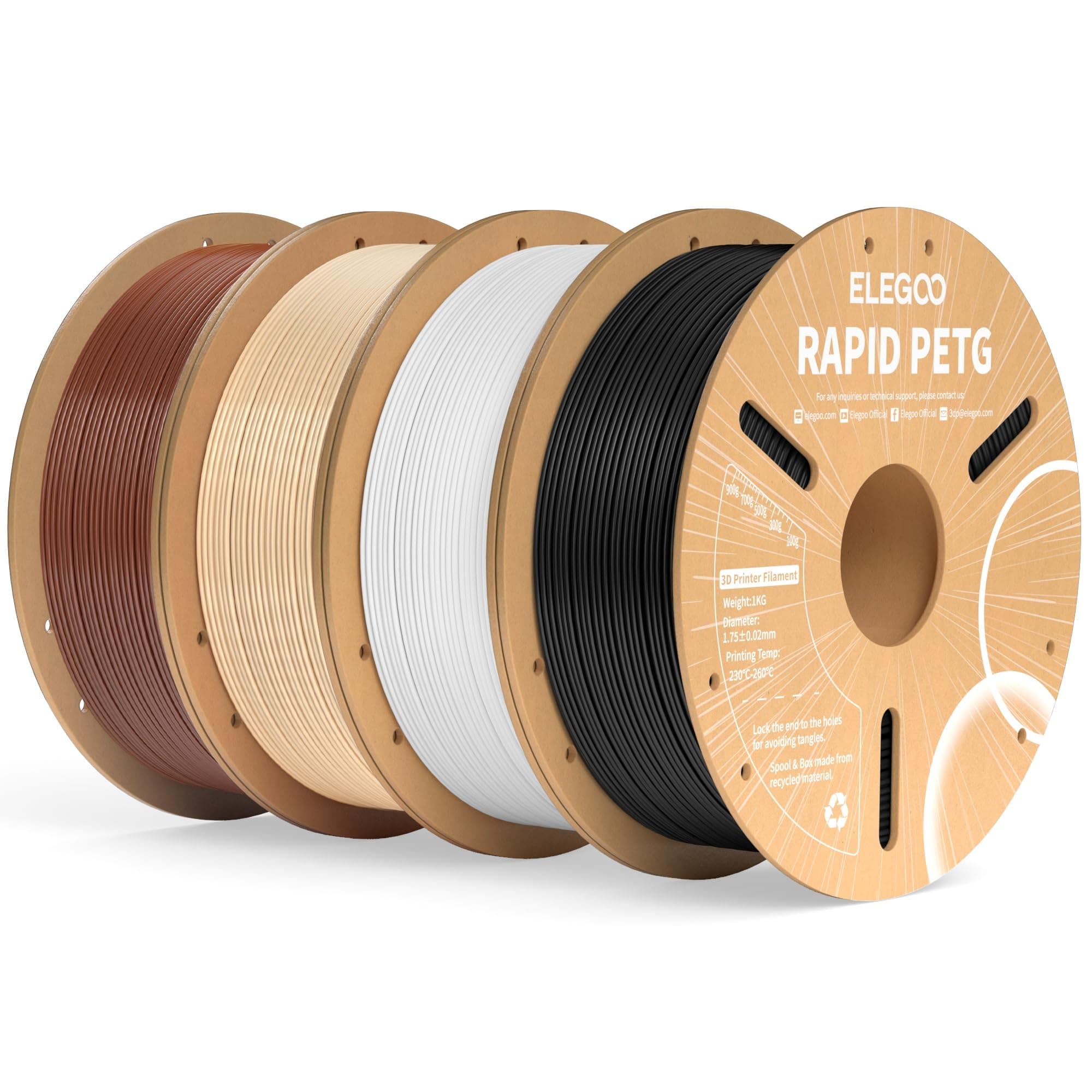 ELEGOO Filamento PETG Rápido 1.75 4KG Multicolor, PETG de Alta Velocidad 30-600mm/s para Impresora 3D, Precisión Dimensional +/- 0.02mm, Carrete Filamento 3D, para Mayoría Impresoras 3D