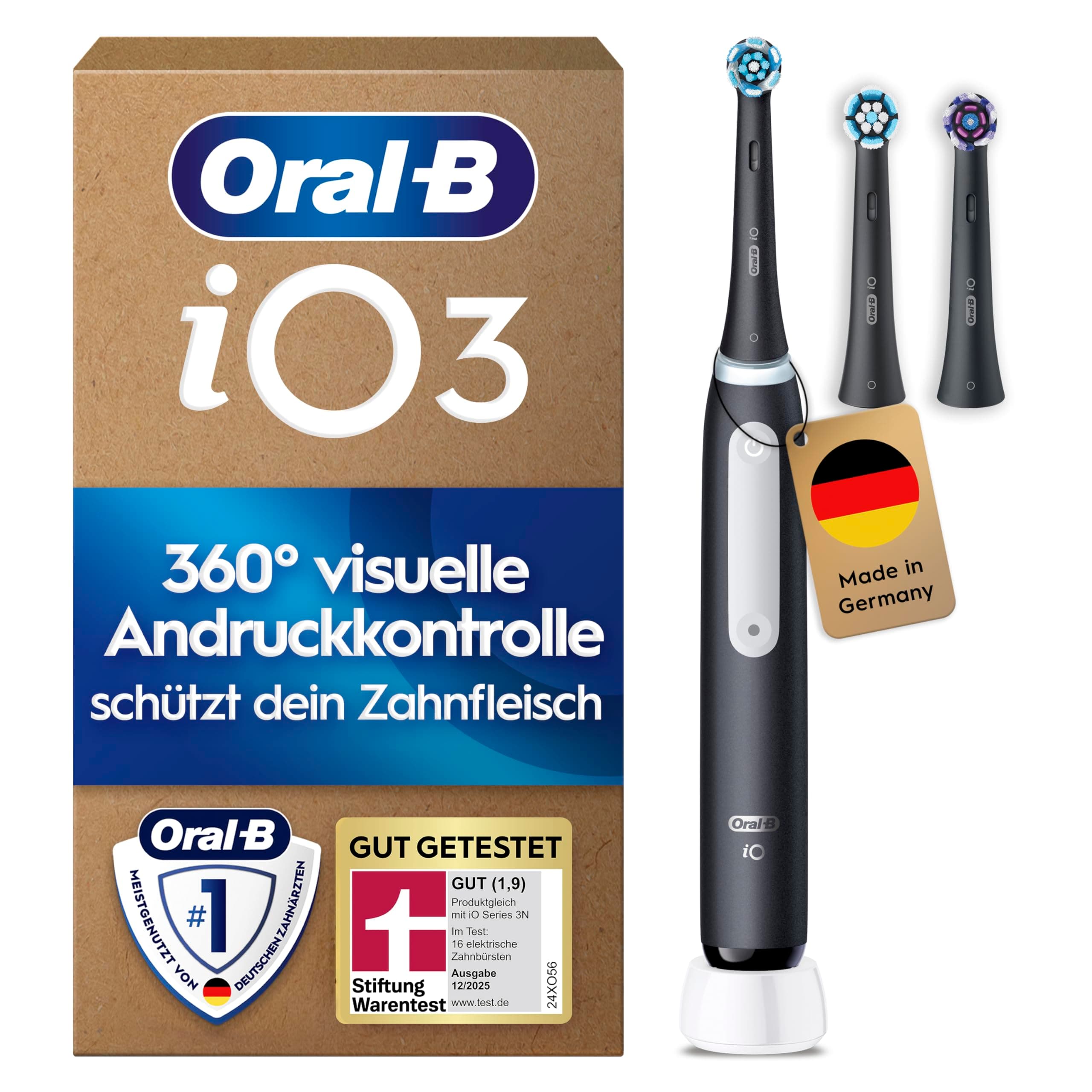 Oral-B iO Series 3 Plus Edition Elektrische Zahnbürste, Electric Toothbrush, drei Putzmodi für Zahnpflege, Designed by Braun, TESTSIEGER Stiftung Warentest (12, 2024), Matt Black