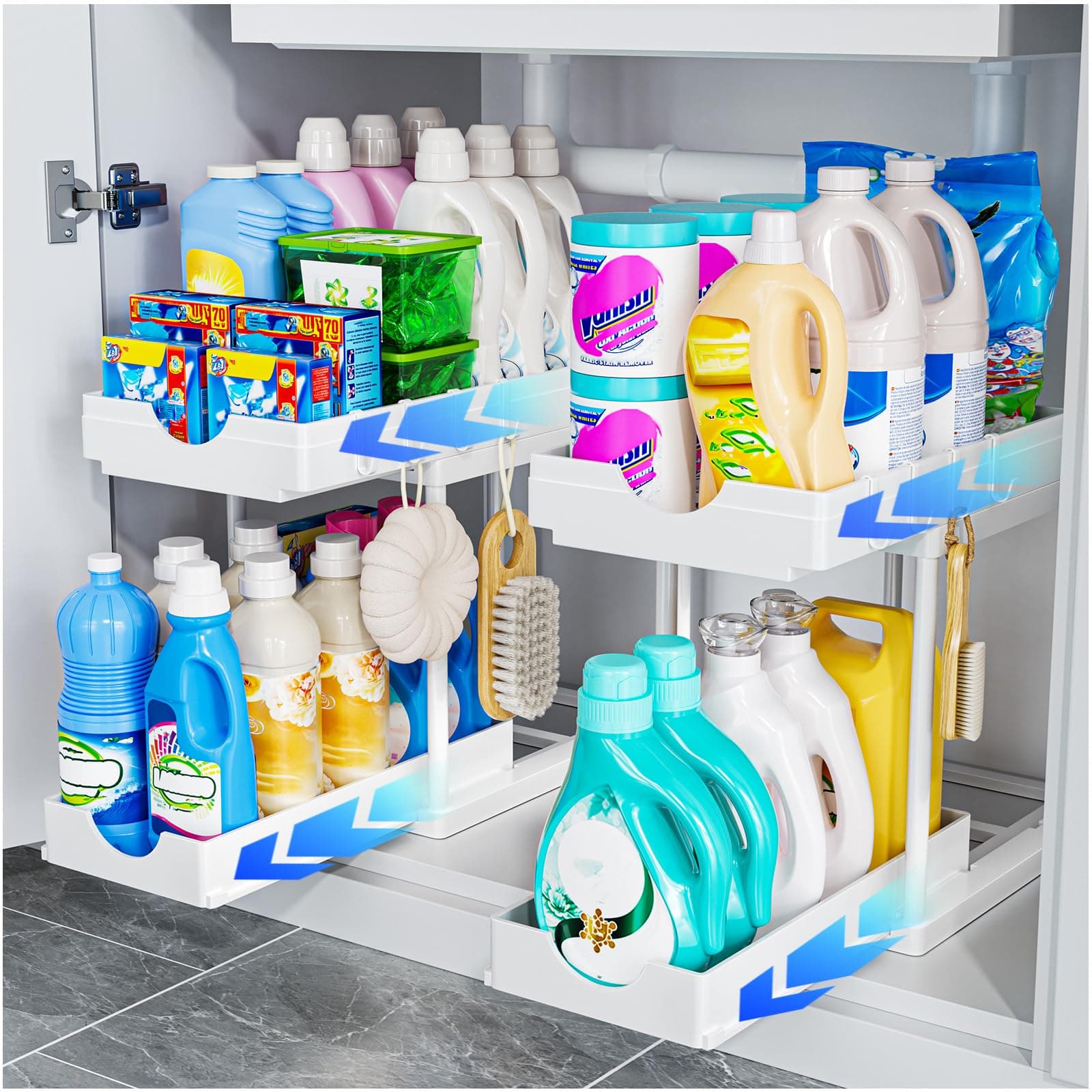 ARSTPEOE Rangement Sous Évier - 2 niveaux organisateur sous evier cuisine, Tiroir Coulissant, Rangement Et Organisation De Cuisine, Blanc, 2 Paquet