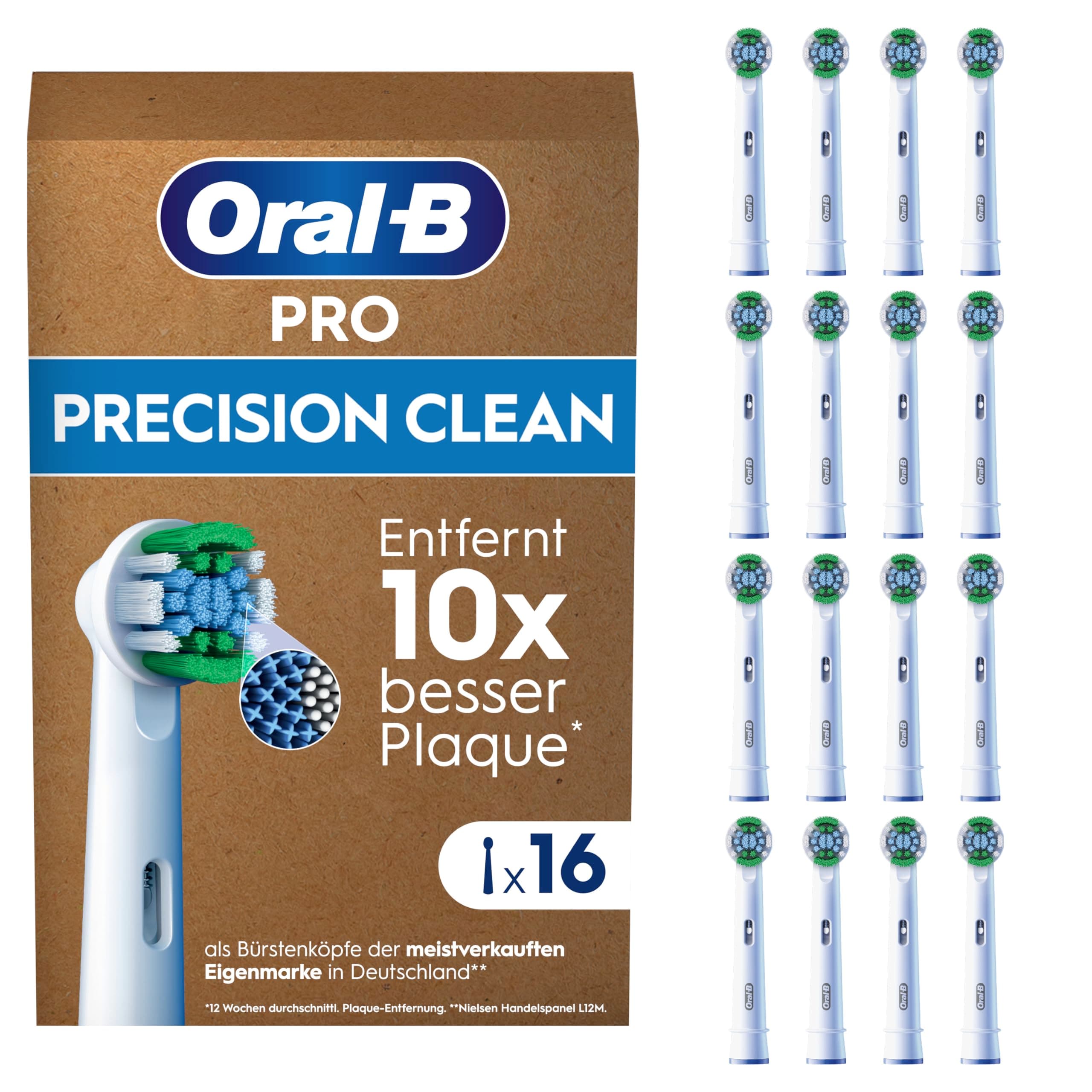 Oral-B Pro Aufsteckbürsten Precision Clean, Weiß, 16 Stück - Original Zahnbürstenaufsatz für Elektrische Zahnbürste, Zahnreinigung, Zahnbürstenköpfe mit X-Borsten, Briefkastenfähige Verpackung