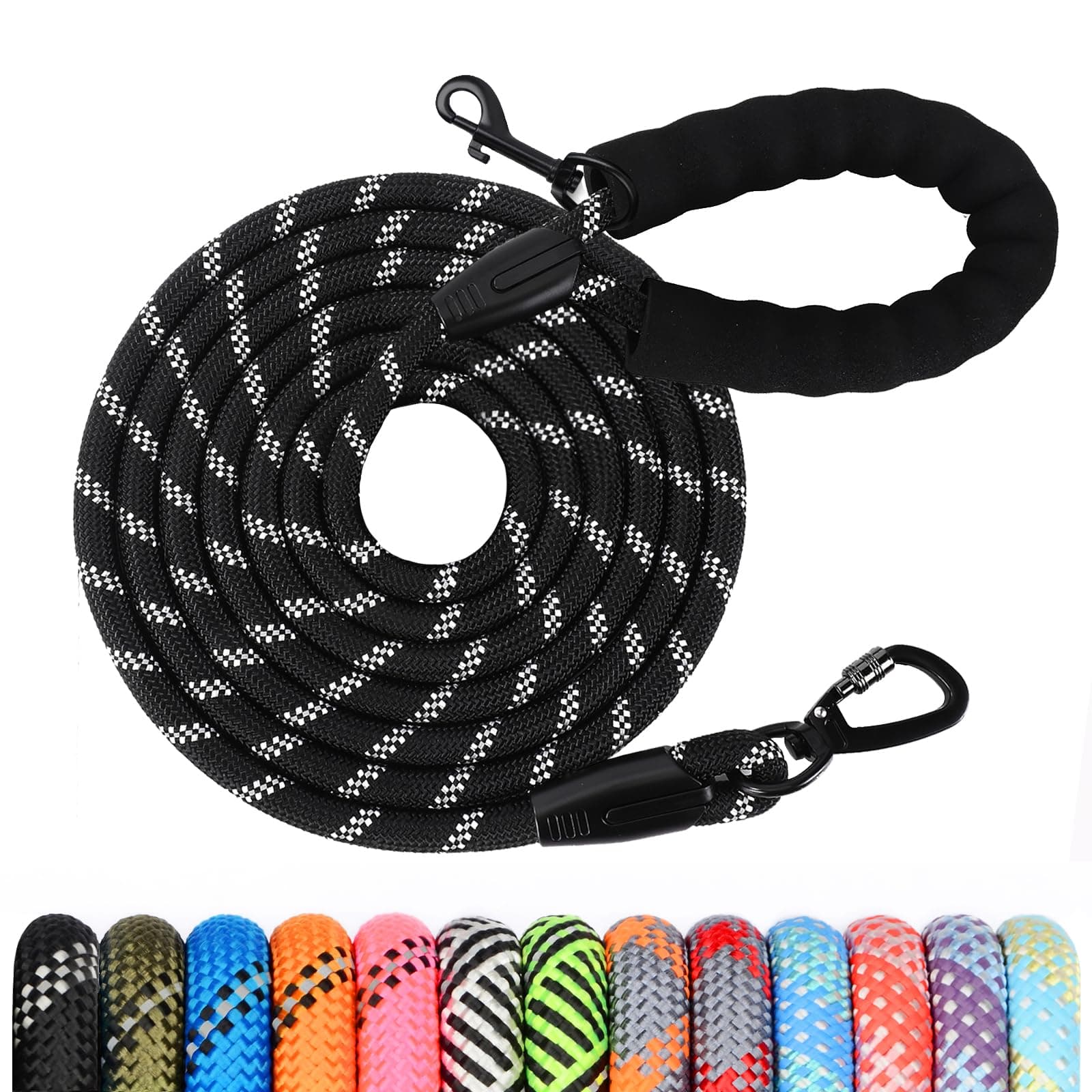 Longe pour Chien, 1,2M/ 1,5M/ 2M/ 3M/ 5M/ 10M/ 15M/ 20M/ 30M Laisse de Dressage pour Chien, Long Laisse avec Poignée Rembourrée pour Petits, Moyens et Grands Chiens