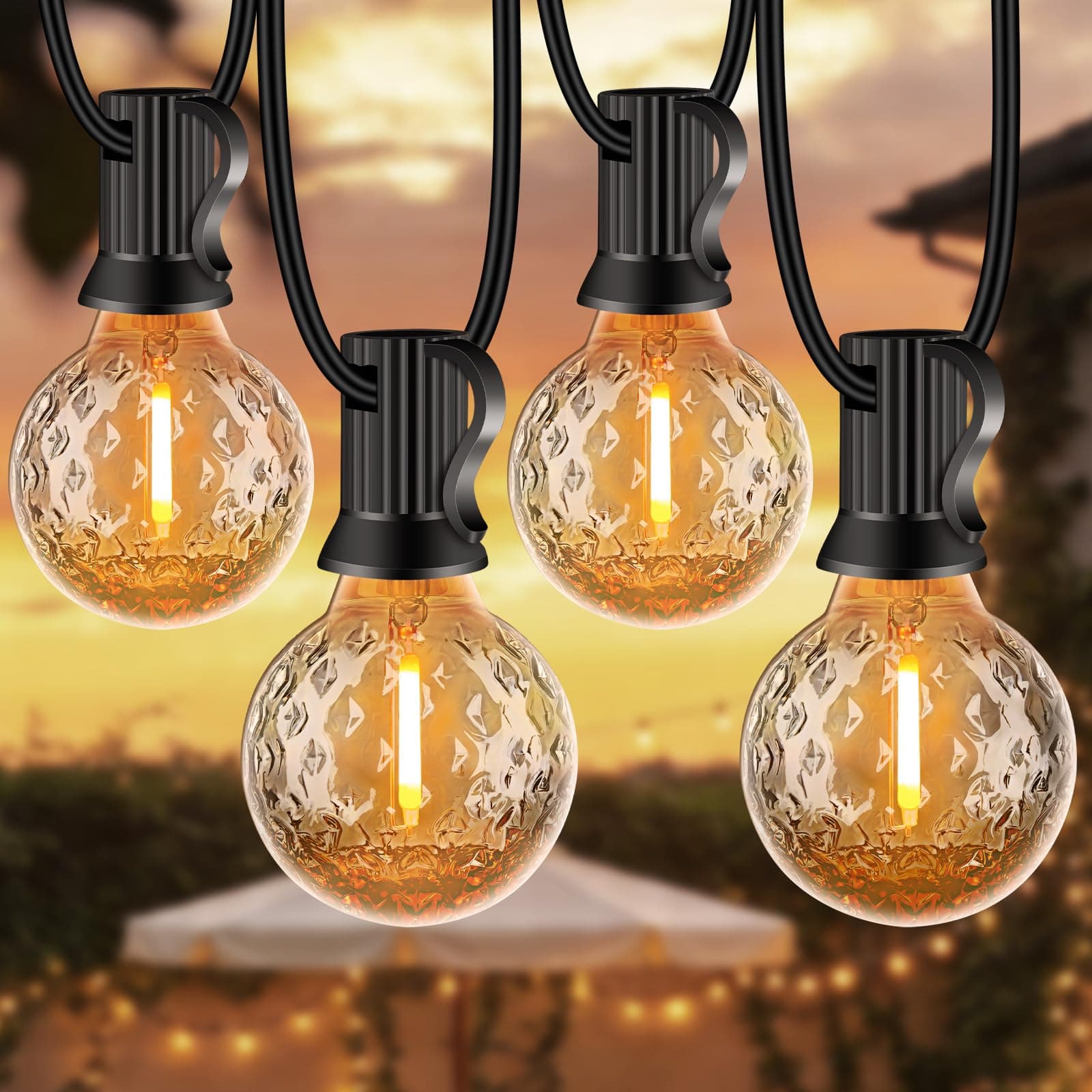 Catena Luminosa Esterno 20M con 30+2 Lampadine LED Effetto Fragola, Luci da Esterno Giardino 2700K Bianco Caldo, IP44 Impermeabile, Collegabile, Catena di Luci per Patio, Terrazza, Matrimonio e Feste