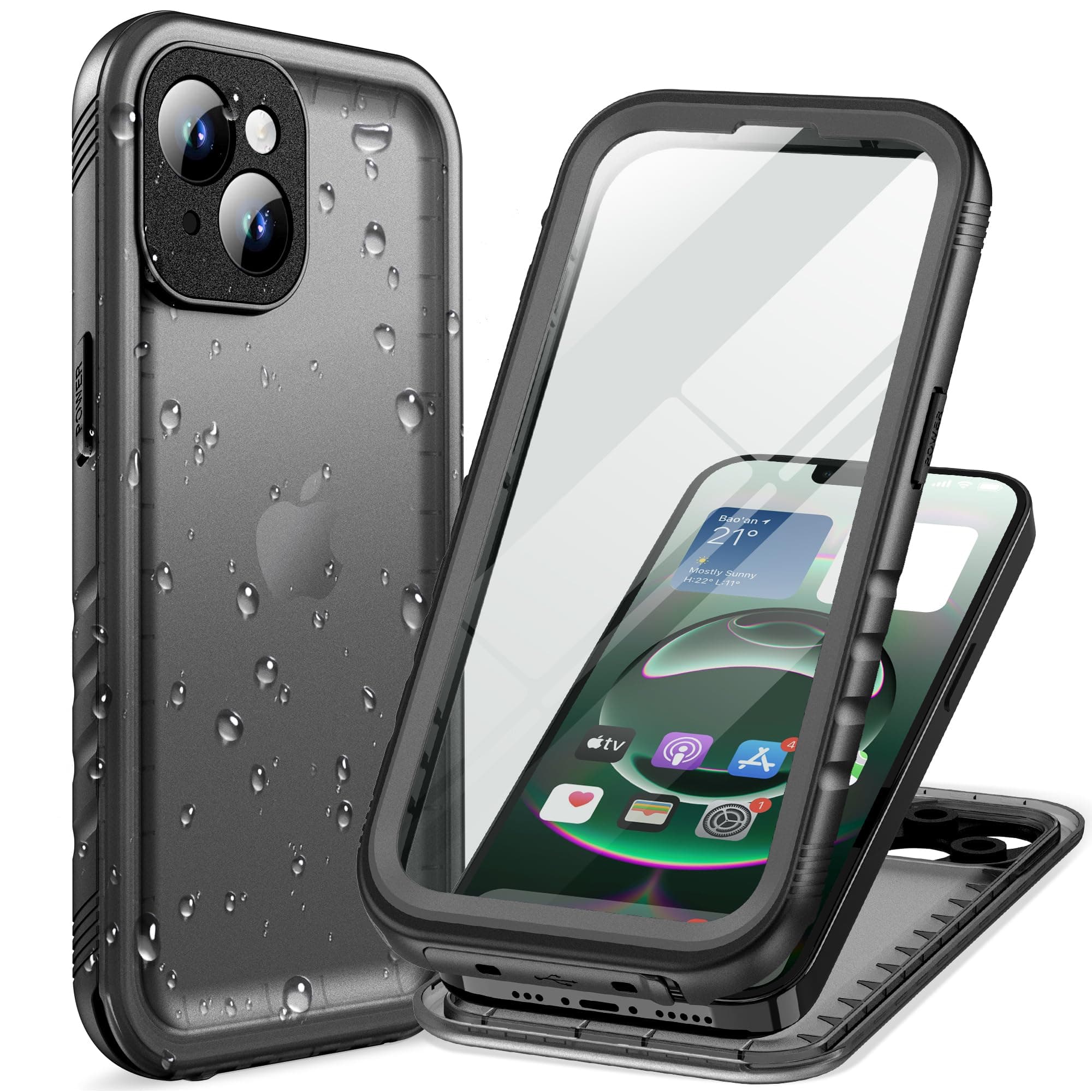 Cozycase Coque pour iPhone 15 Etanche Antichoc - 360 Integral Incassable Militaire Super Résistante Housse IP68 Waterproof Chantier Anti Choc Eau Poussière Coque Case et Protection Ecran/Camera-Noir