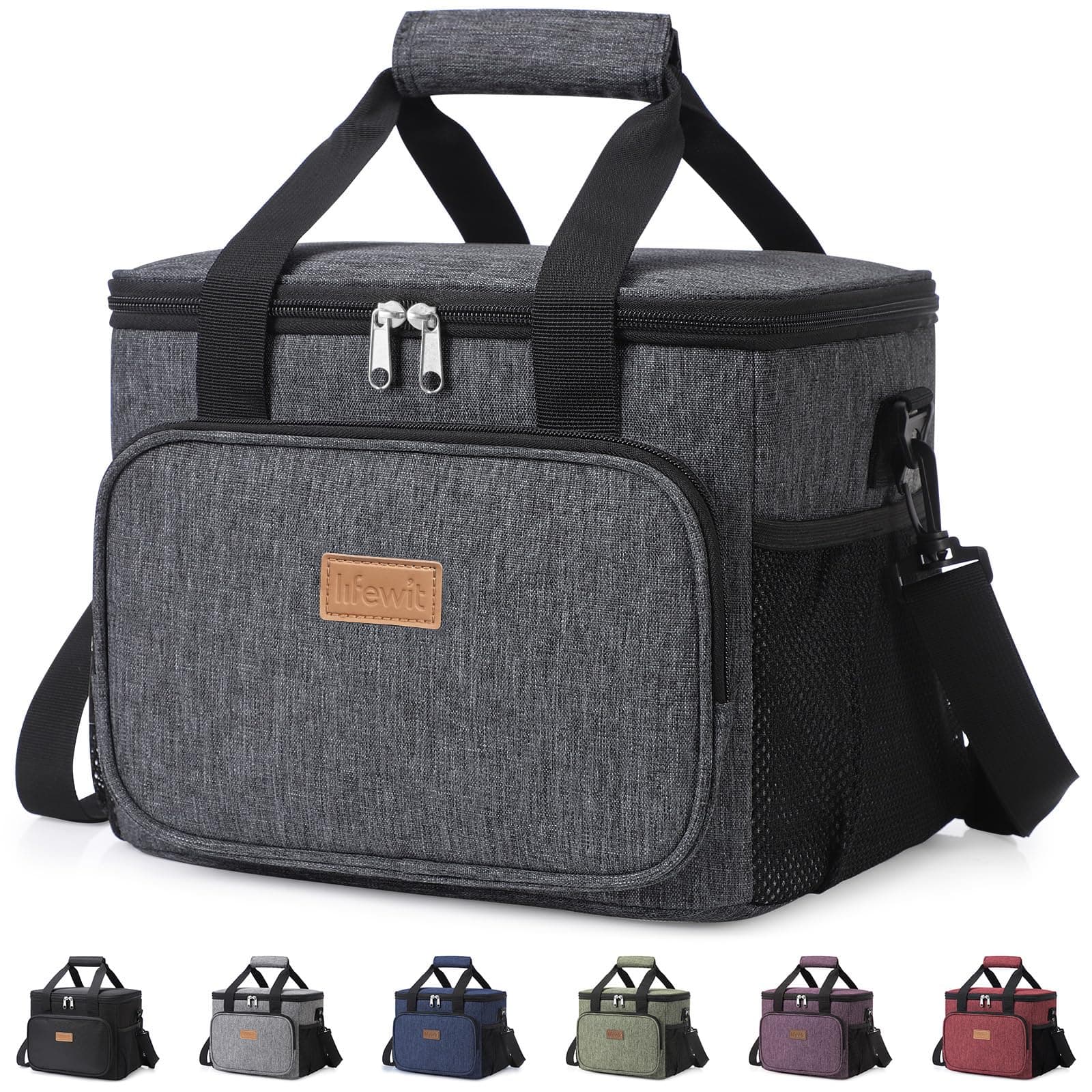 Lifewit Borsa Termica Porta Pranzo 15L(24 Lattine), Grande Borse Frigo Pranzo Ufficio per Uomo e Donna, Lunch Bag per Lavoro, Mare, Viaggio, Spiaggia, Grigio Scuro
