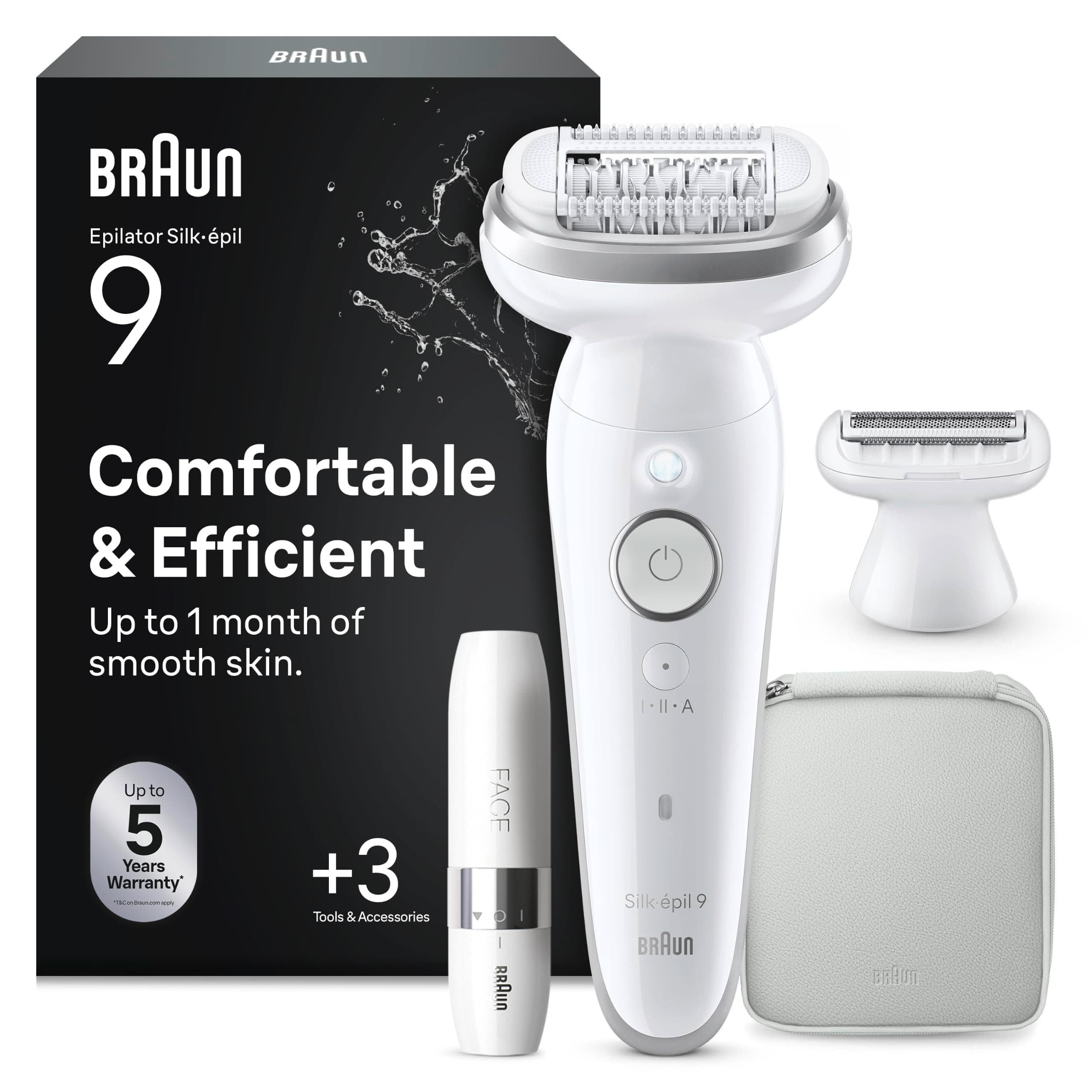 Braun Silk-épil 9 Depilatore Donna, Epilatore Elettrico Donna con Testina Flessibile per una Epilazione Semplice, Wet & Dry, Pelle Liscia a Lungo, con Testina per Rasoio Donna e Cappuccio Rifinitore