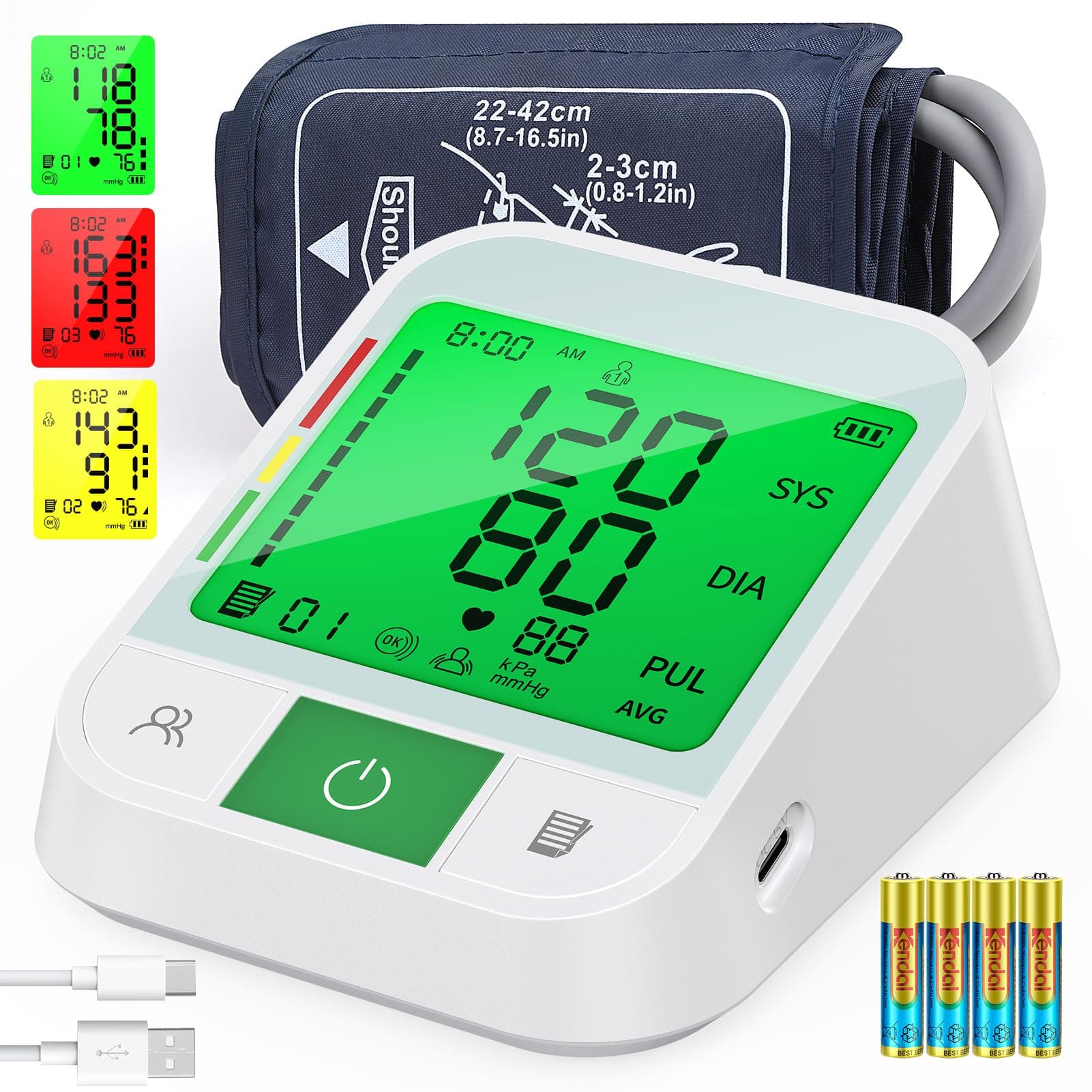 KKmier ensiómetro de Brazo Digital Medidor de Tension Arterial Brazo | Brazalete XL 22-42 cm, Máquina para Tomar la Presión y el Pulso Grande Pantalla LCD, 2 Usuarios x 120 Memoria