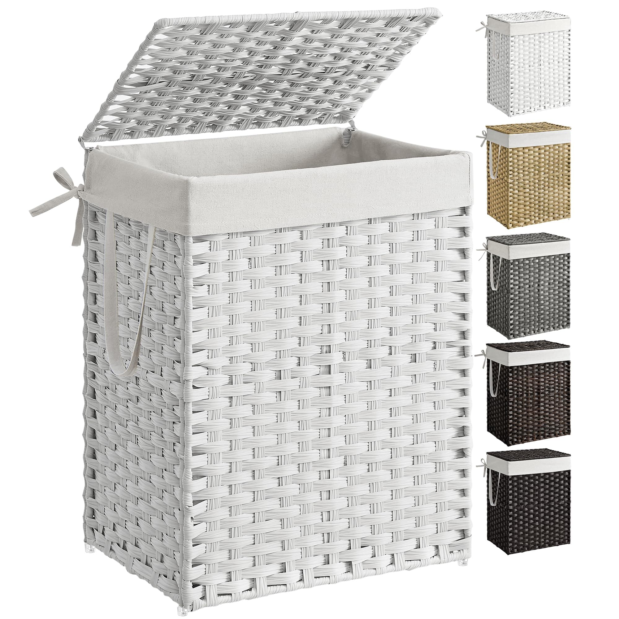 SONGMICS Cestino Portaoggetti, Cesta Portabiancheria da 90L con Coperchio, Pieghevole, Sacco in Tessuto Rimovibile con Manici, Soggiorno Camera da letto Lavanderia, Bianco Neve LCB51WT