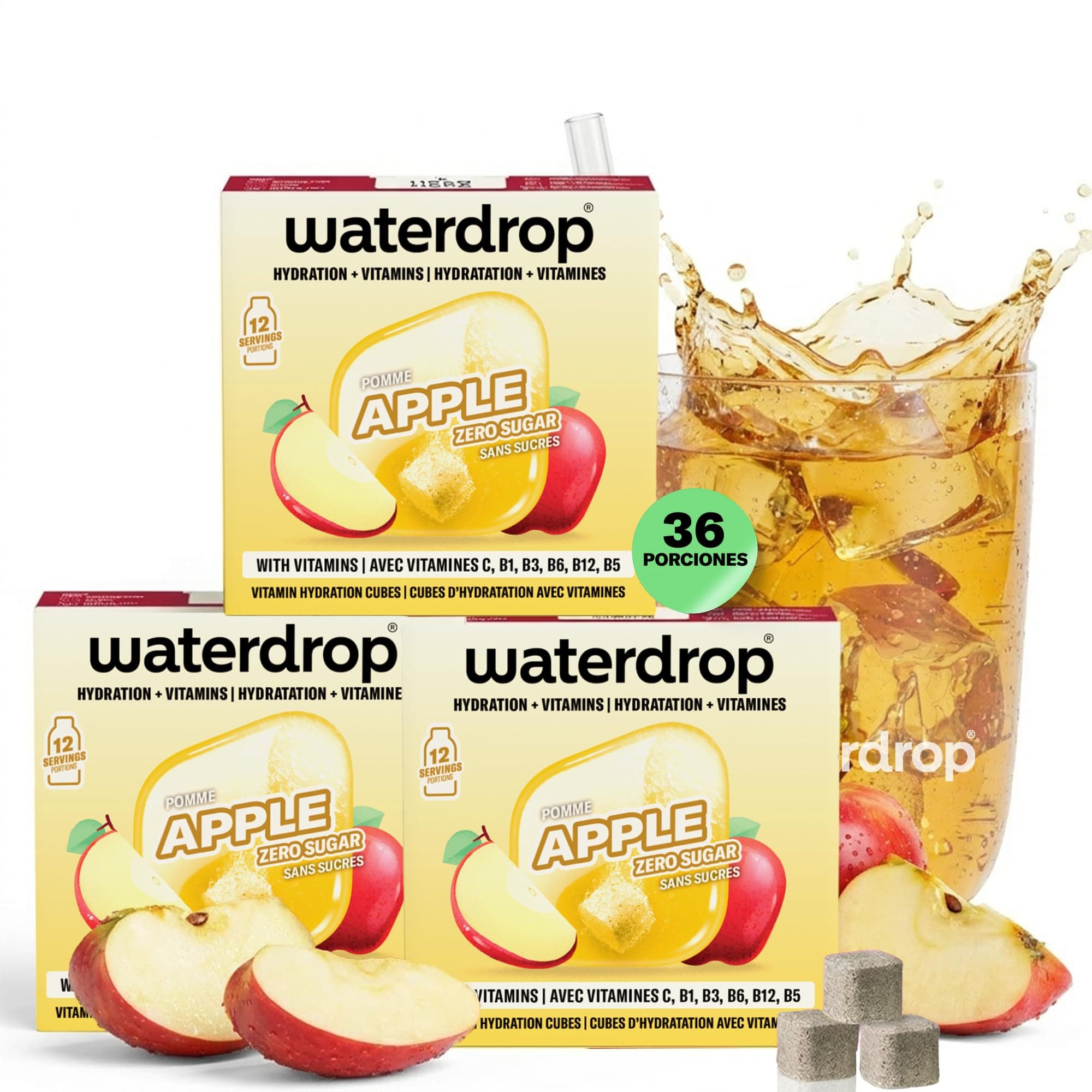 waterdrop® Microdrink MANZANA, 36 Pastillas Saborizantes Para Agua, Bebidas Mix sabor Zumo de Manzana, Sin Azúcar, baja en calorías y con vitaminas, Bebida Instantánea, Polvo Hidratación,Para Botella