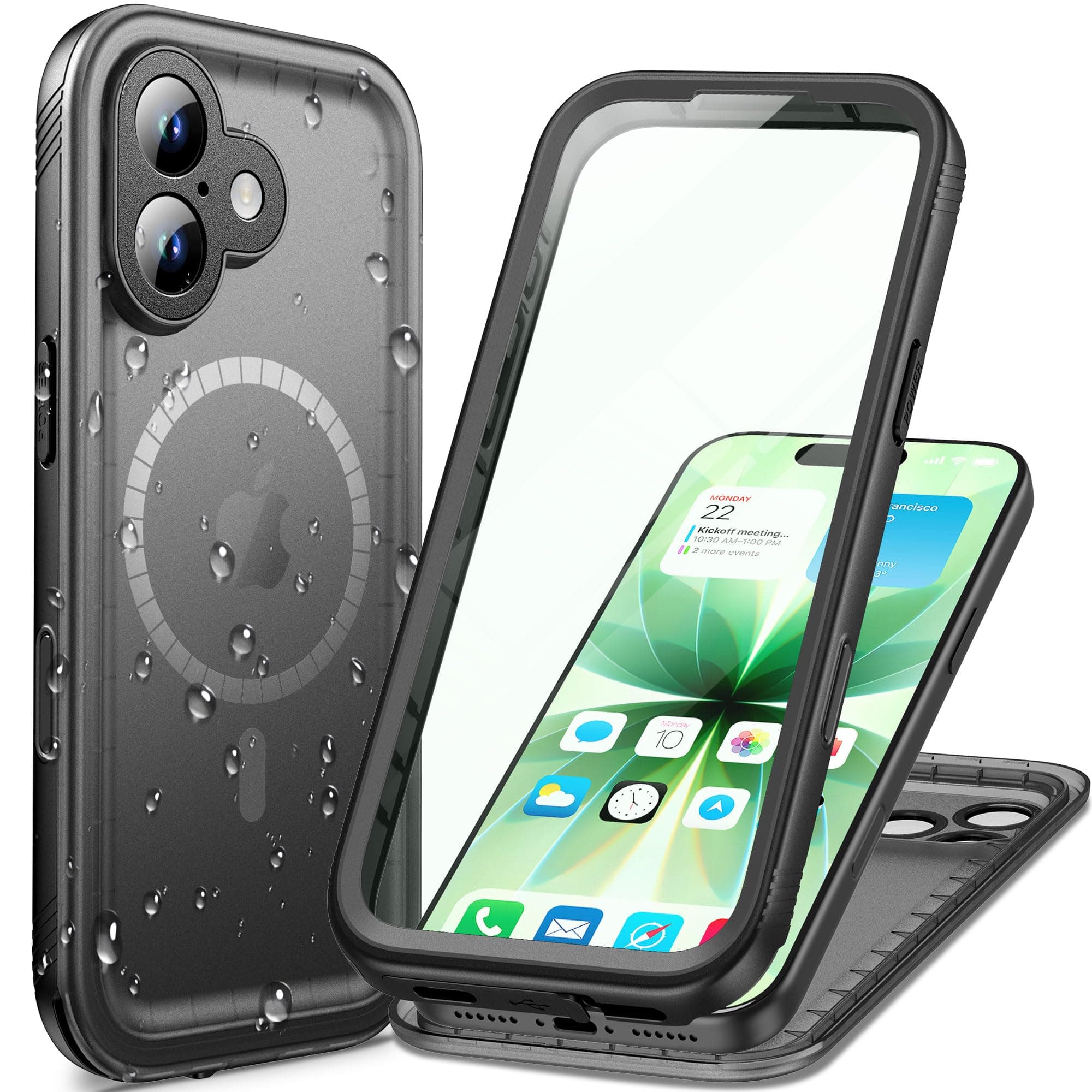 Cozycase Top Funda Magnética Militar para iPhone 17 para Magsafe 360 Antigolpes IP68 Impermeable Resistente Carcasa Antipolvo Acuatica Sumergible Agua Doble Case Negro, para iPhone 17