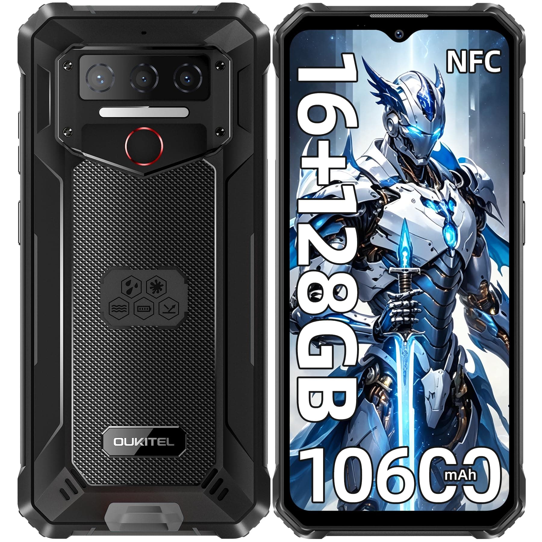 OUKITEL WP23 Plus (2026) Rugged Smartphone 16GB+128GB/1TB - 10600mAh | Telefono Indistruttibile, Andrioid 15 Rugged Phone, 6.52" HD Cellulare Antiurto, Octa-Core Telefono, NFC/Dual SIM/OTG, Nero