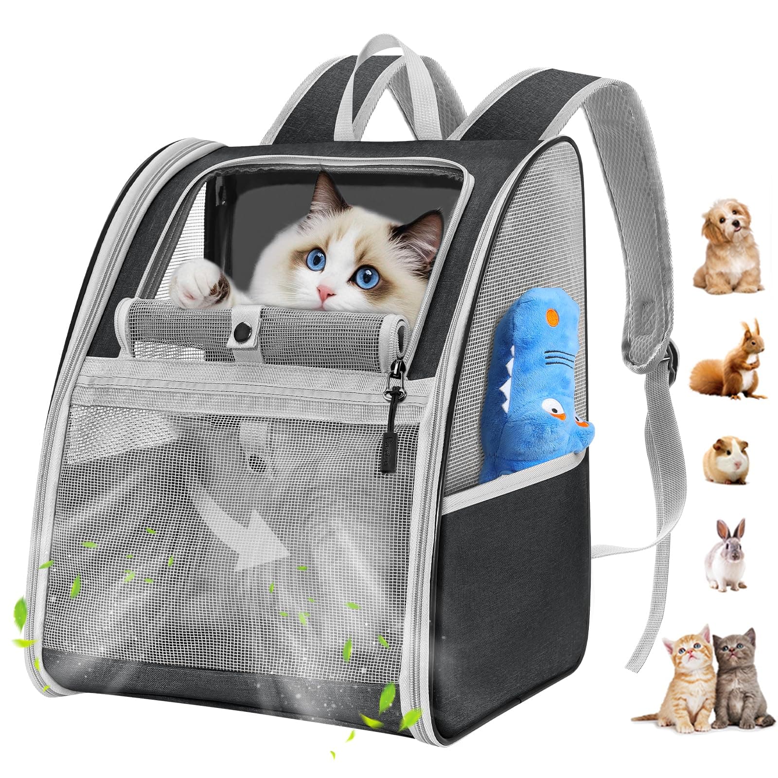 Pawaboo Zaino per Gatti Cani, per Animali Piccoli, da Viaggio Fino a 10 kg, Contenitore da Trasporto Traspirante con Supporto, Borsa per Passeggiata Escursione, Nero