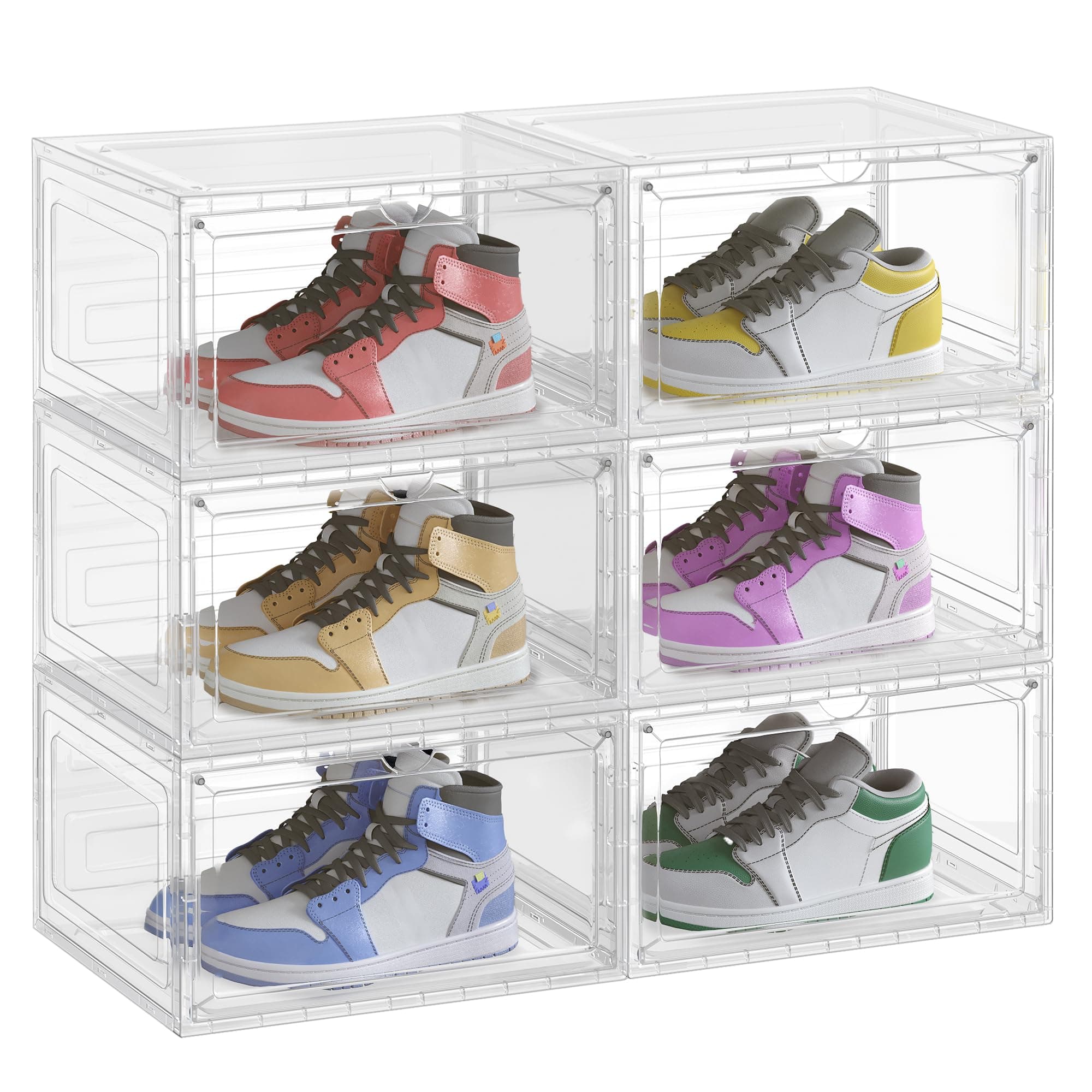 SONGMICS Boîtes à Chaussures Lot de 6, Rangement pour Chaussures, en Plastique, avec Porte, Empilable, 33 x 28,5 x 19,2 cm, jusqu’à la Pointure 46, Blanc Transparent LSP506W01