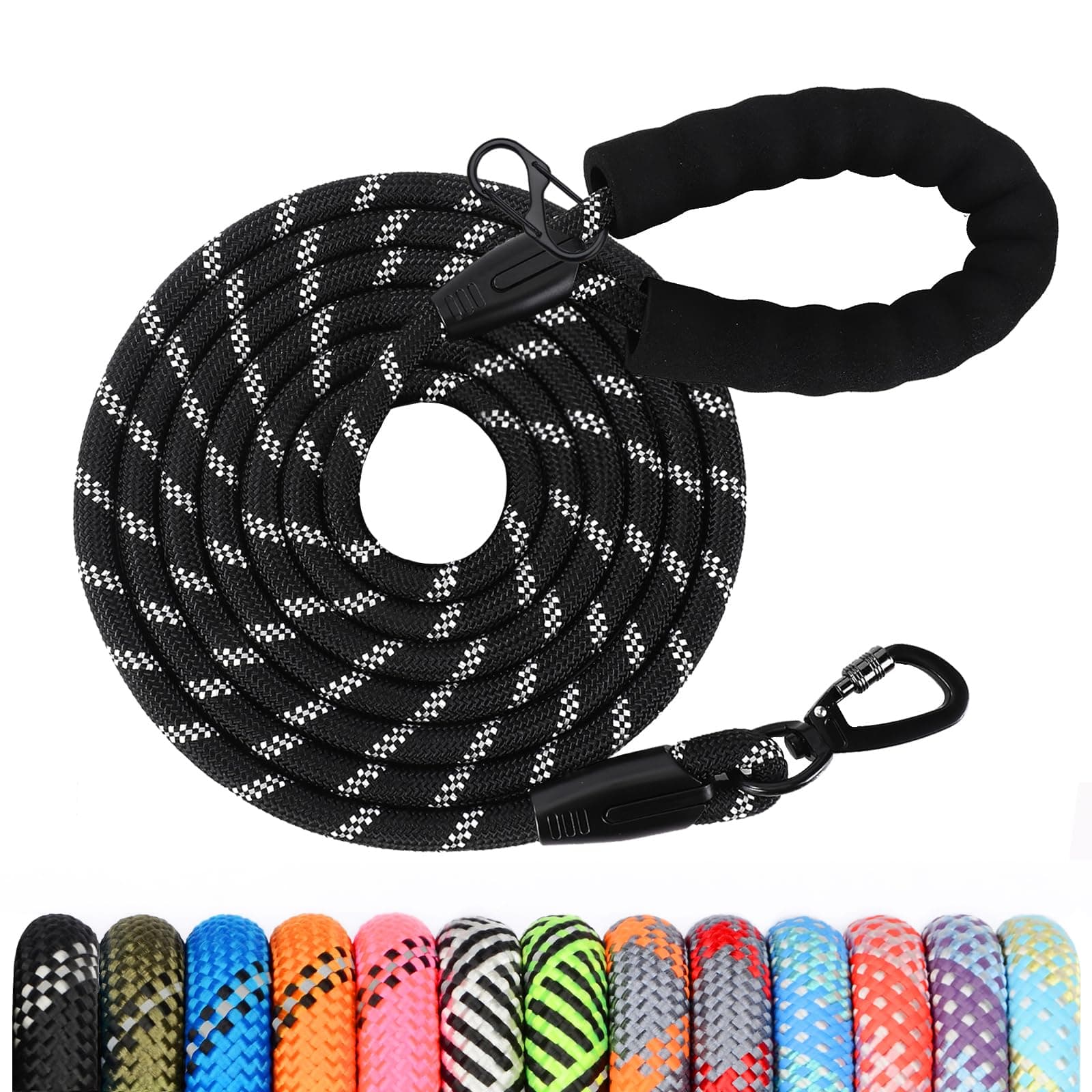 Longe pour Chien, 1,2M/ 1,5M/ 2M/ 3M/ 5M/ 10M/ 15M/ 20M/ 30M Laisse de Dressage pour Chien, Long Laisse avec Poignée Rembourrée pour Petits, Moyens et Grands Chiens