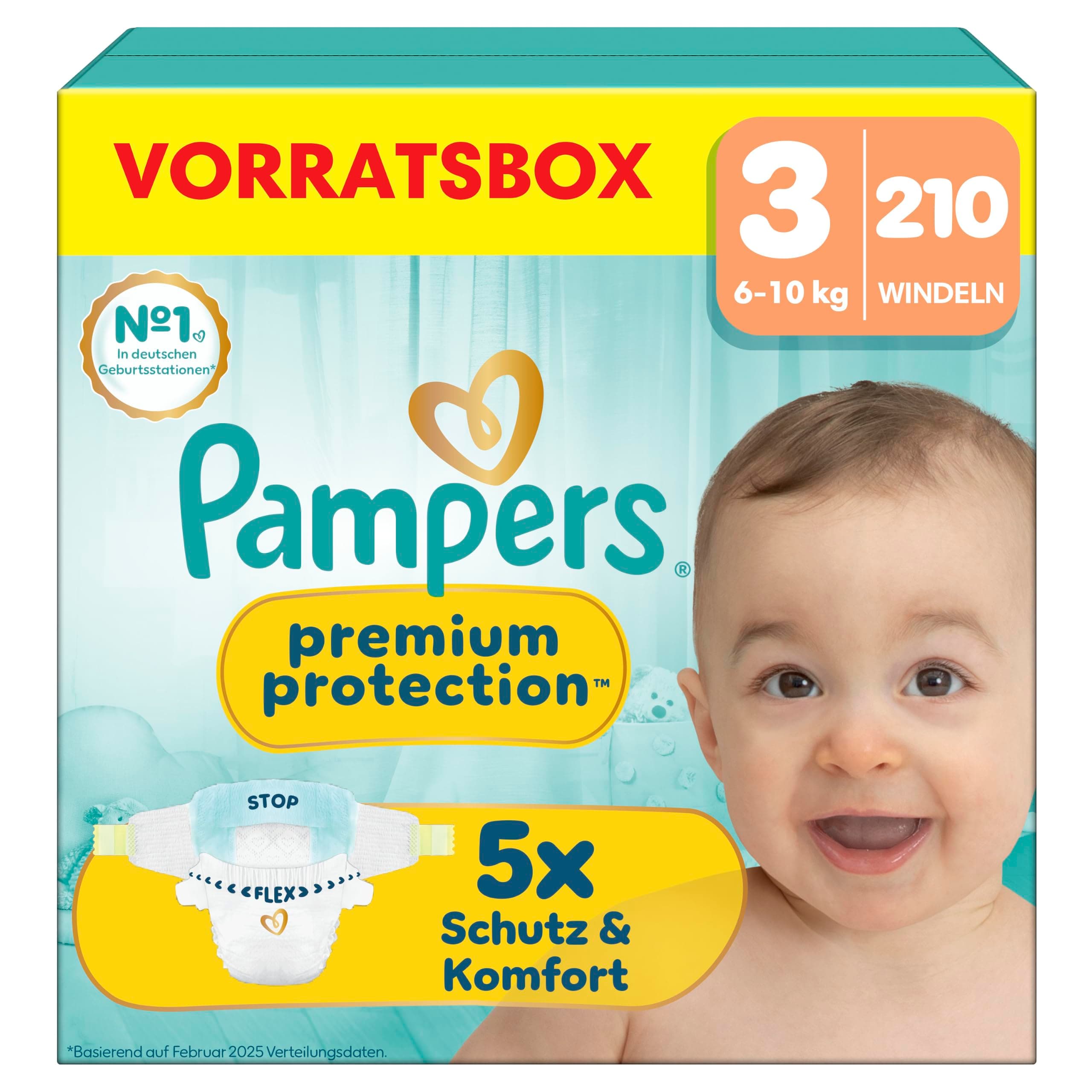 Pampers Premium Protection Größe 3, 210 Windeln, 6kg-10kg | unser Nr. 1 Haut- und Auslaufschutz